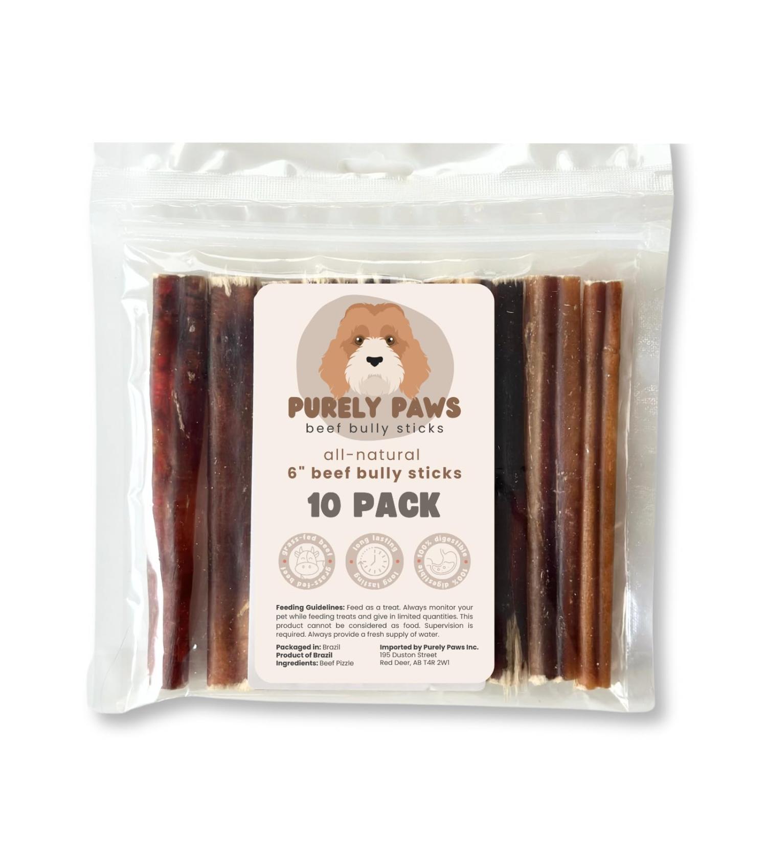 Purely Paws Premium All-Natural Beef Bully Sticks - Safe Digestible Dog Chews - Long-Lasting Low-Odour Rawhide Free - (6" 10 Count) 6" (Pack of 10) - Buy Online on GoSupps.com