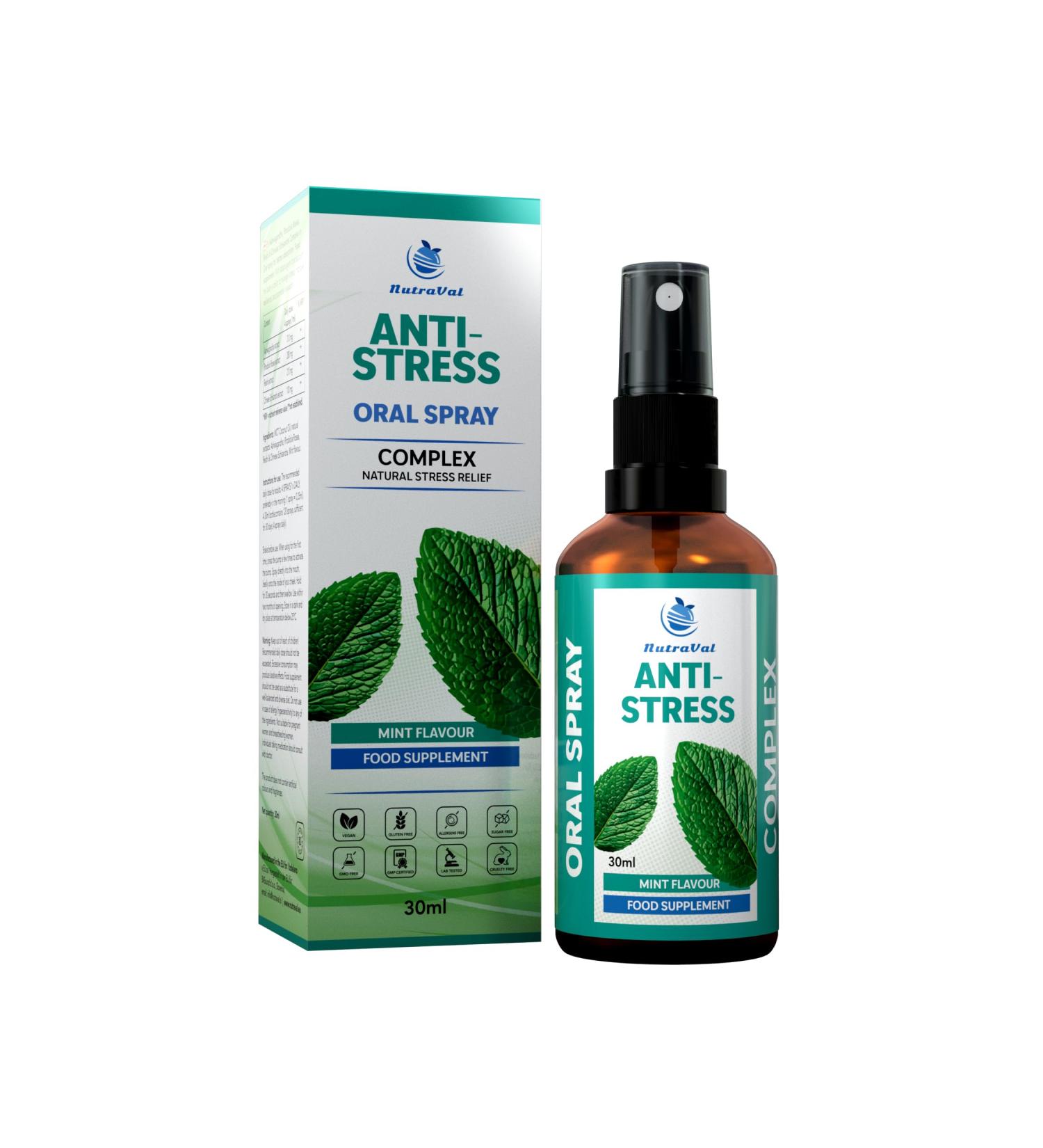  NutraVal Anti-Stress Oral spray with natural extracts of ashwagandha rhodiola reishi and schisandra chinoise Food supplement 30 ml - Buy Online on GoSupps.com