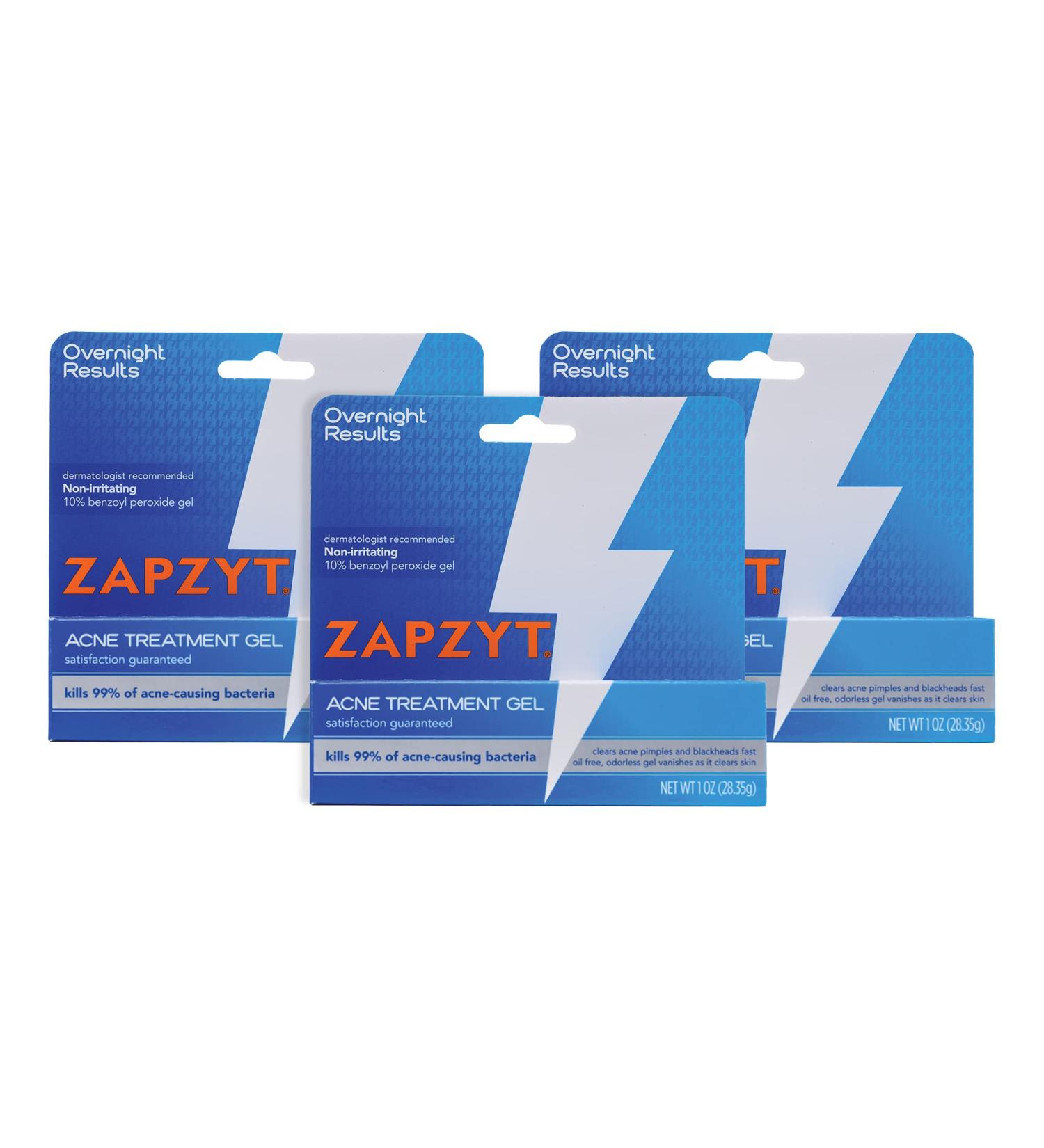 Zapzyt 10% Benzoyl Peroxide Acne Treatment Gel 1 oz. (Pack of 3) - Maximum Strength Formula - Buy Online on GoSupps.com