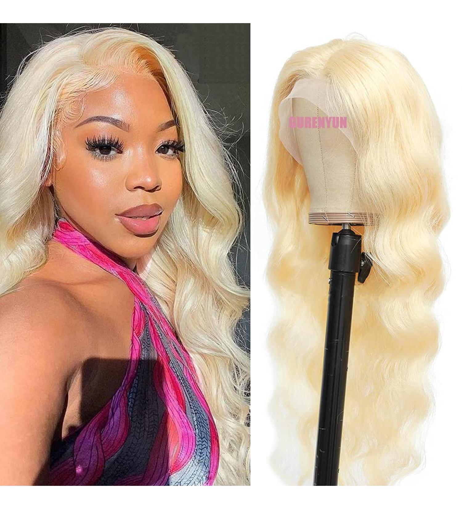 GURENYUN 26 Inch Blonde Lace Front Wig Human Hair 613 Body Wave 13x4 Frontal Pre Plucked with Baby Hair - 150% Density - Buy Online on GoSupps.com