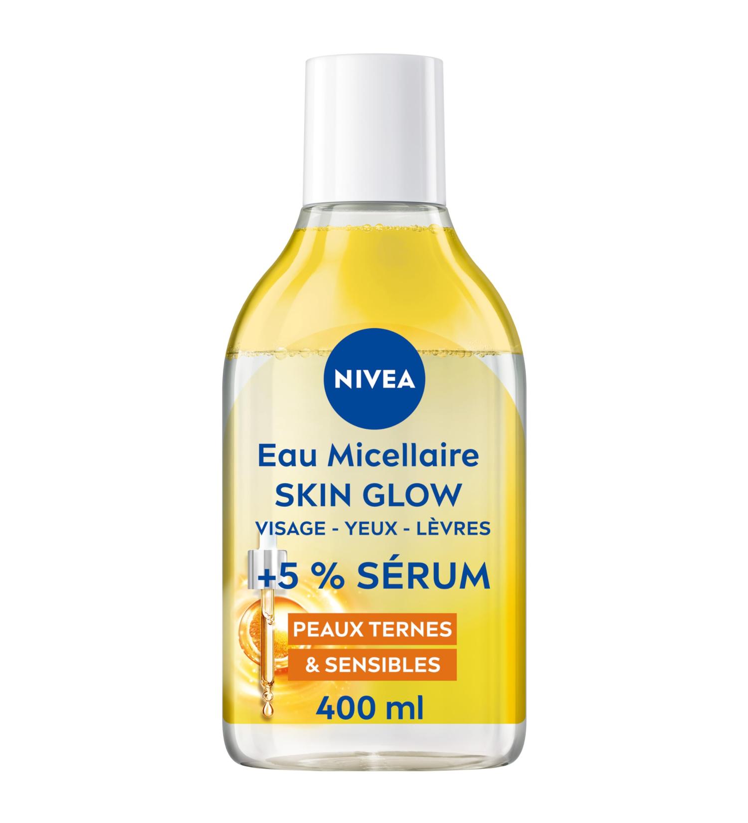 NIVEA SKIN GLOW Micellar Water (1 x 400 ml) Serum-infused facial cleanser with Amino Acid & Vitamin C E Fragrance-free waterproof micellar makeup remover brightens dull and tired skin - Buy Online on GoSupps.com