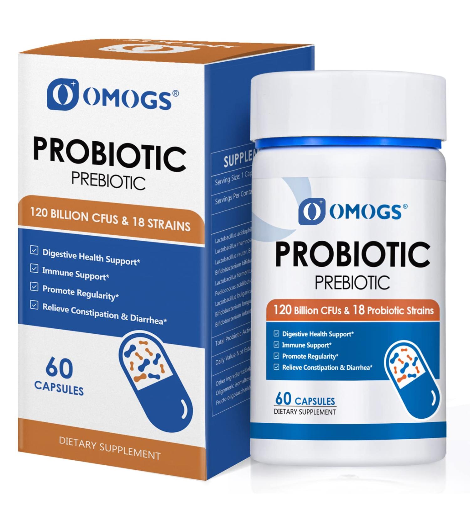 Probiotics 120 Billion CFUs 18 Strains 3 Prebiotics & Digestive Enzymes Helps Digestive Gut Health Immune Supports Occasional Constipation Diarrhea & Gas - for Women & Men 60 Capsules - Buy Online on GoSupps.com