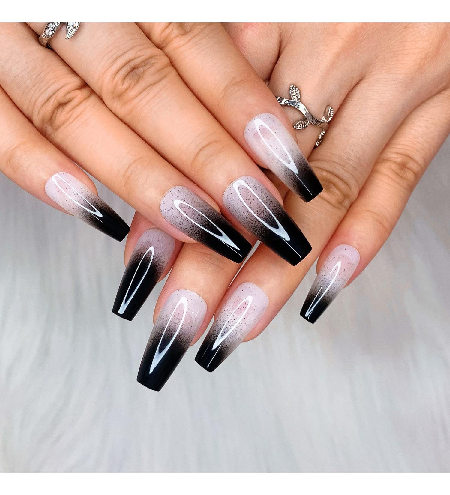 Artquee French Black Ballerina Ombre Long Coffin Press On Nails - 24pcs Glossy False Tips for Women & Girls | JB604 - Buy Online on GoSupps.com
