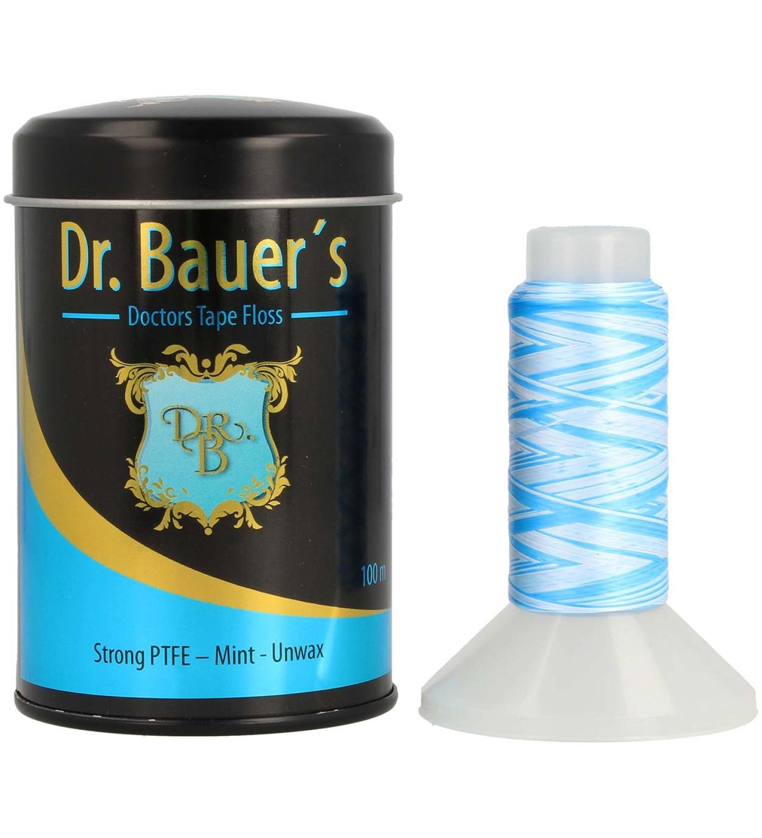 Dr. Bauer's Premium Dental Floss 100m - Stylish Black Metal Can with Lid Refillable Mint Flavor - Tape Fin & Unknelled - Buy Online on GoSupps.com