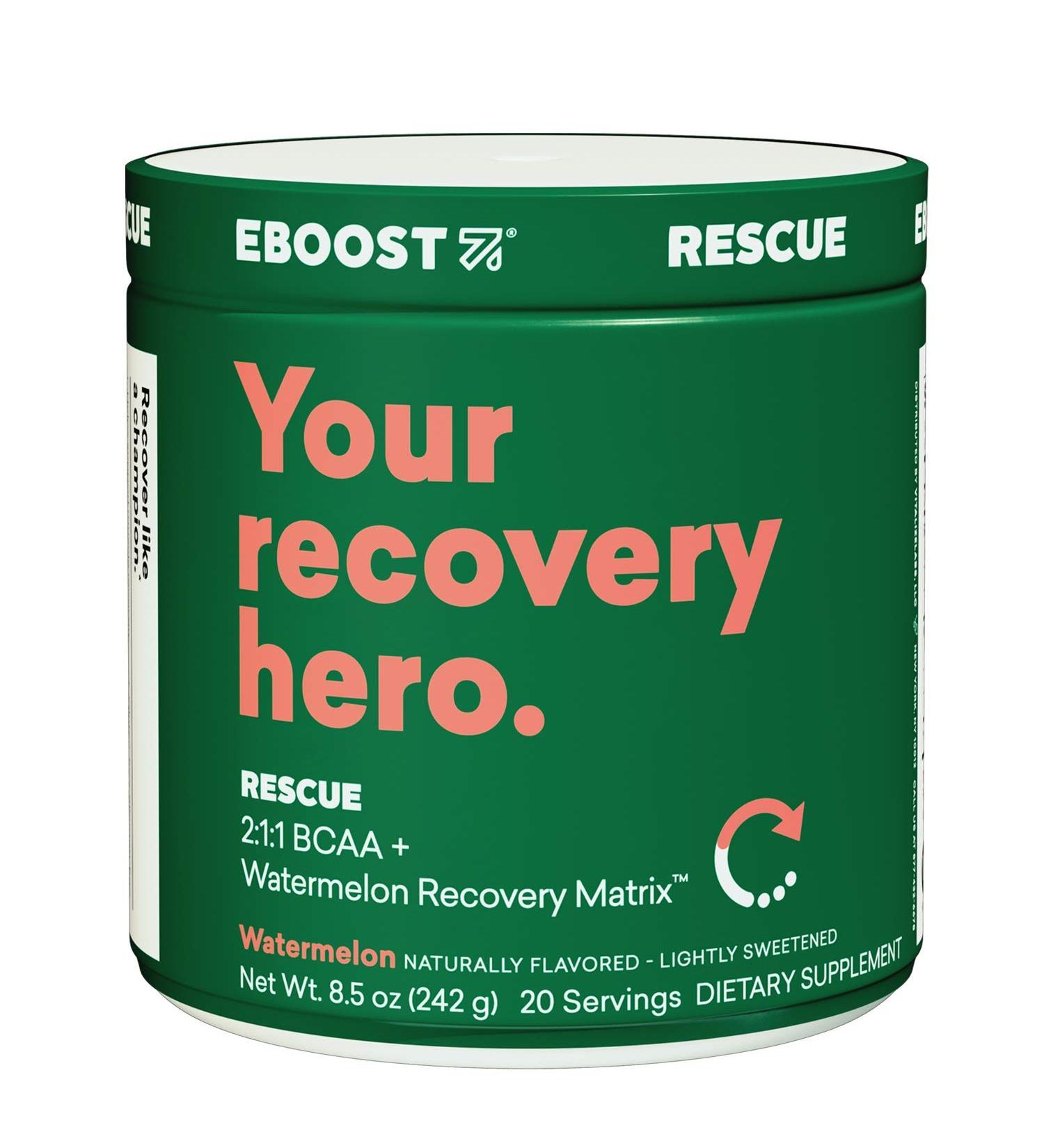 EBOOST Rescue Vegan BCAA Recovery Powder - Watermelon Flavor - 20 Servings - 2:1:1 Amino Acids for Muscle Recovery - Pre & Post Workout Supplement - Buy Online on GoSupps.com