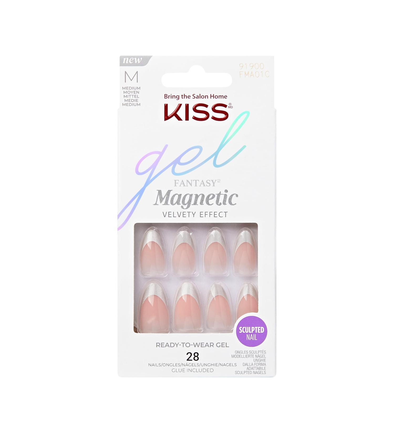 KISS Gel Fantasy Press-On Nails - Light Silver Almond Shape | Includes Nail Glue 28 Nails Manicure Stick & Mini File - Shop Internationally - Buy Online on GoSupps.com