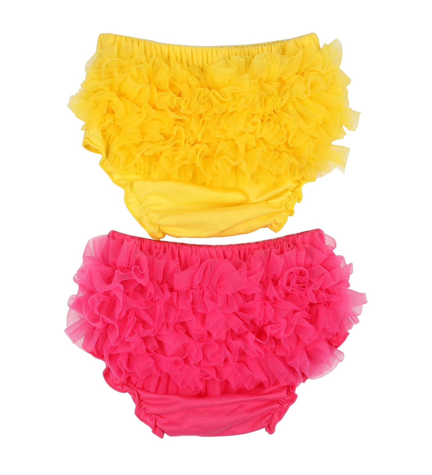 Hoolchean Baby Girls 2PCS Set Tulle Ruffle Bloomer 6-12 Months - Yellow & Hot Pink - Buy Online on GoSupps.com