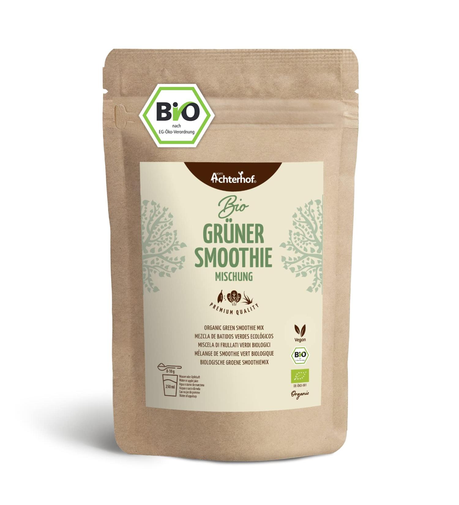 Organic Green Smoothie Mixture 250g | 8 Veggie Ingredients | Spinach Pea Protein Barley Grass & More | Achterhof Quality - Buy Online on GoSupps.com