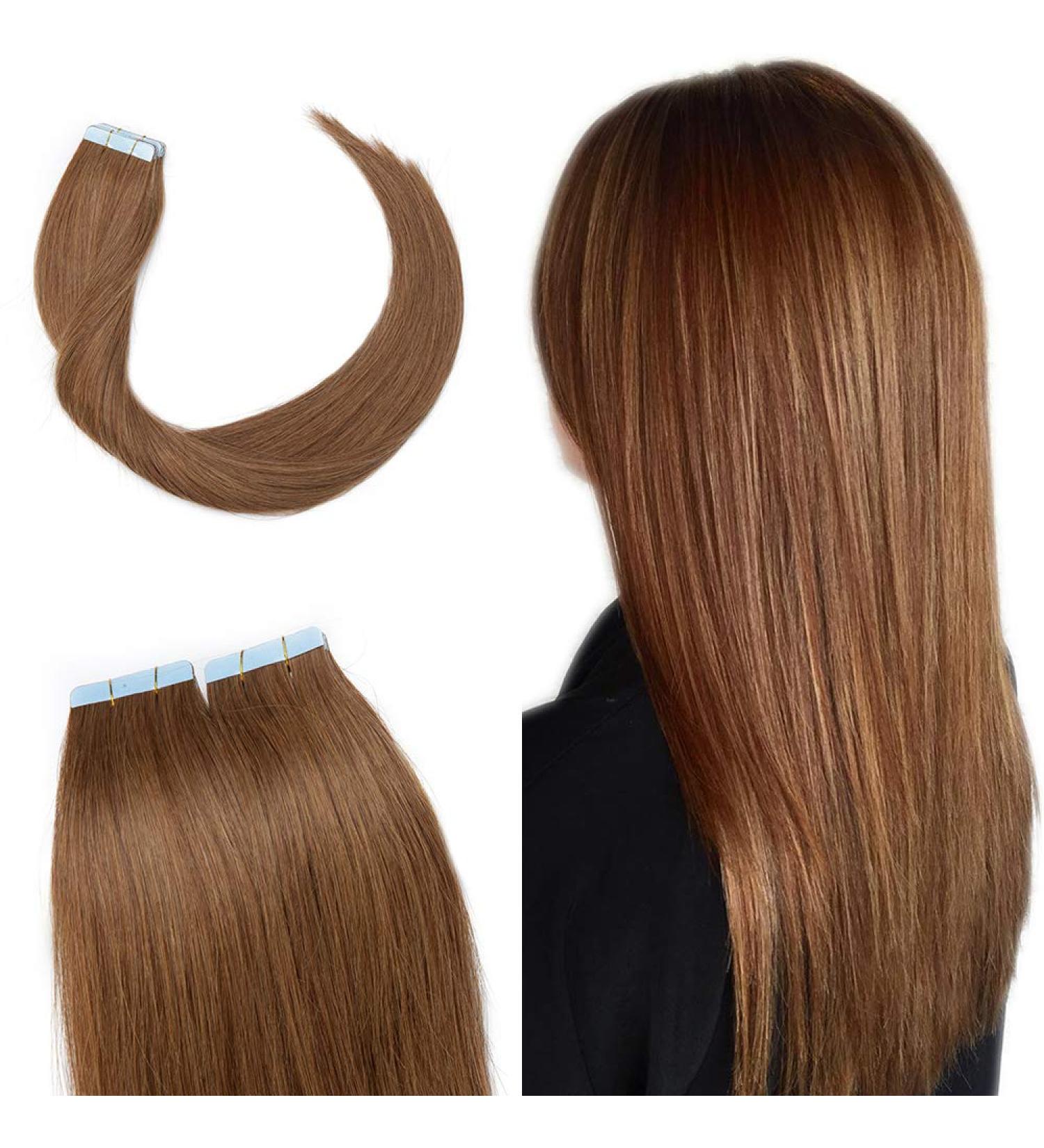 SEGO Tape Extensions - 100% Remy Human Hair Light Brown #6 20 (50cm) - 10pcs Adhesive Hairpieces | International Shipping - Buy Online on GoSupps.com