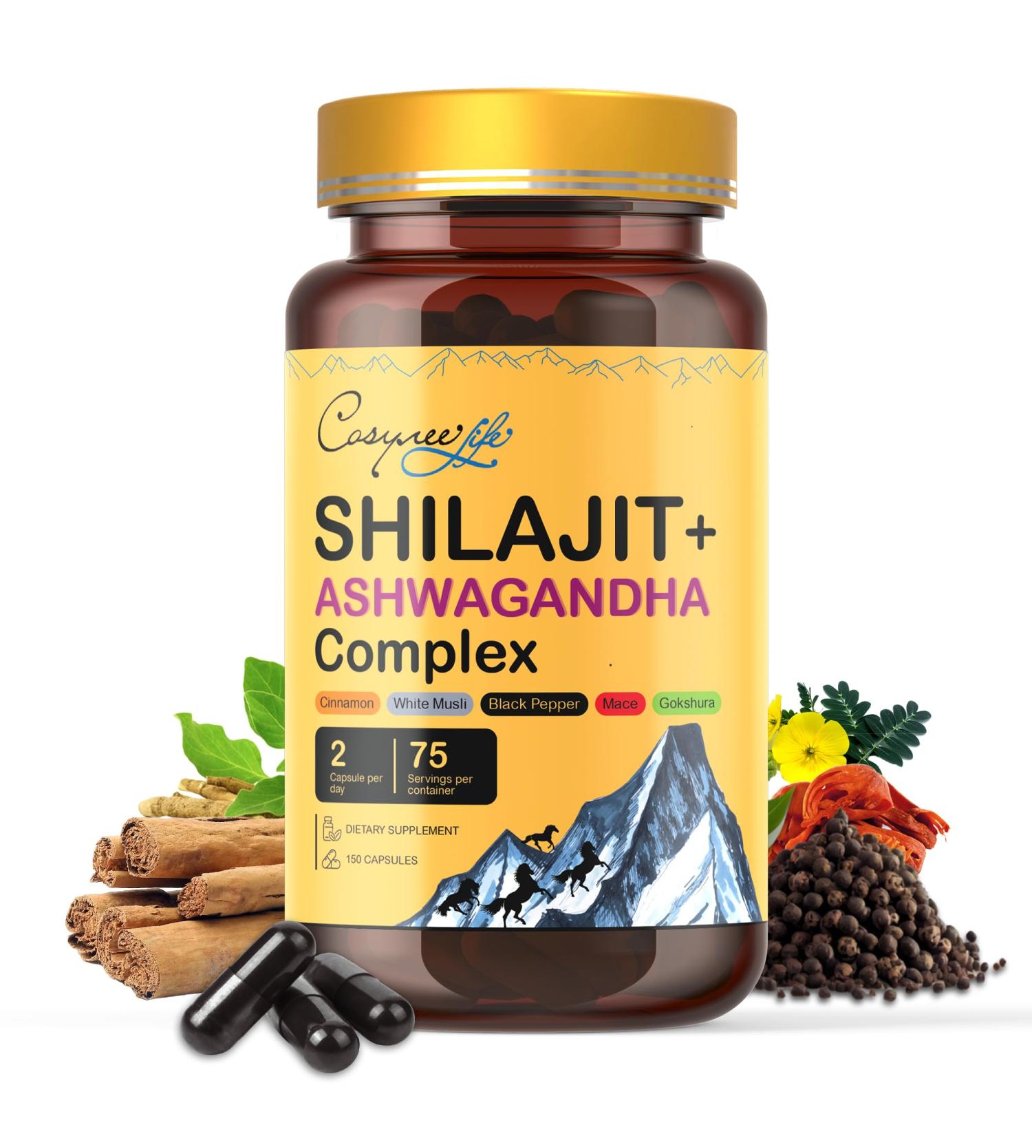 Himalayan Shilajit Capsules Shilajit for Men & Women Shilajit Capsules with Ashwagandha White Musli & Gokshura Herbal Shilajit Supplement with Black Pepper & Cinnamon 75 Days (150 Capsules). Shilajit Complex 150 Count (  - Buy Online on GoSupps.com