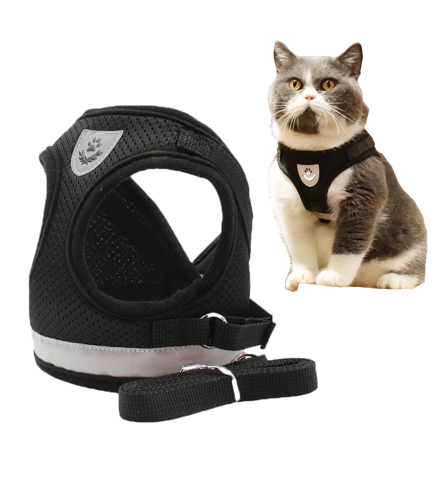MYKOMI Comfort Step-in Cat Harness and Leash Set - Escape Proof Pet Vest for Small Animals - M 3-4.5KG Black - Buy Online on GoSupps.com