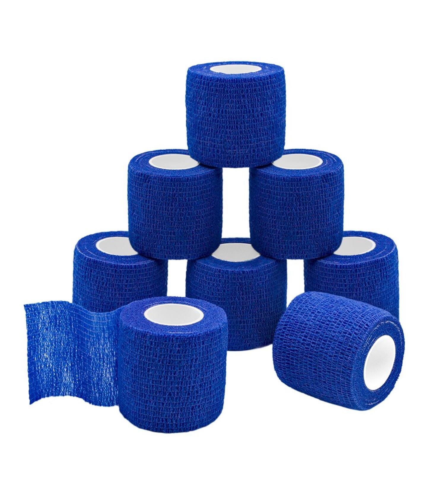 GooGou Self Adherent Wrap Bandages 8PCS - Elastic Athletic Sports Tape for Wrist and Ankle - Blue Cohesive Tape for Sprain, Swelling and Soreness - Buy Online on GoSupps.com