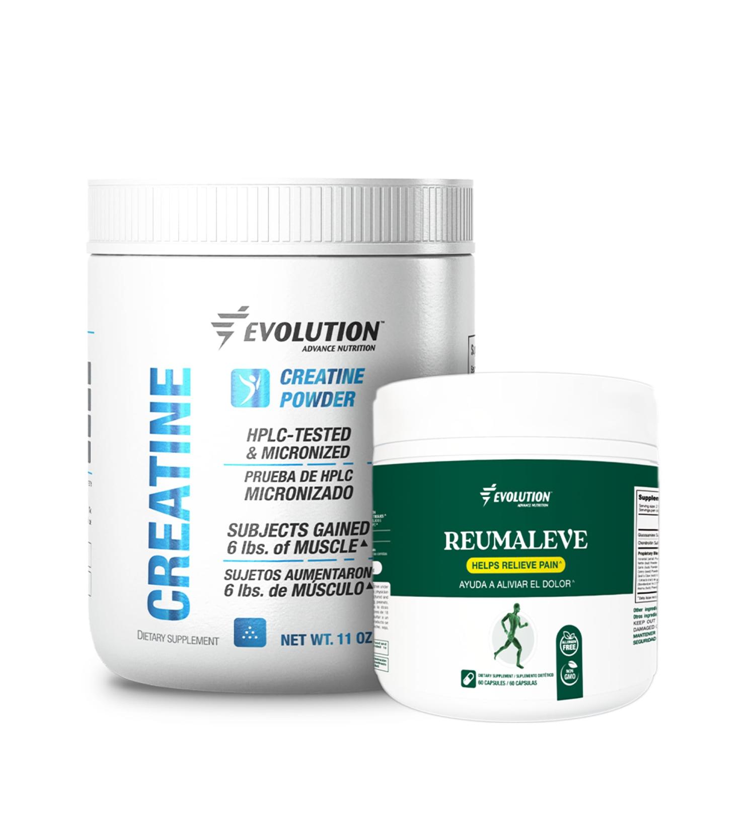 Evolution Advance Nutrition Reumaleve Joint Support Supplement Glucosamine, Non-GMO (60 Capsules)+Creatine Monohydrate Powder 5000mg - Buy Online on GoSupps.com