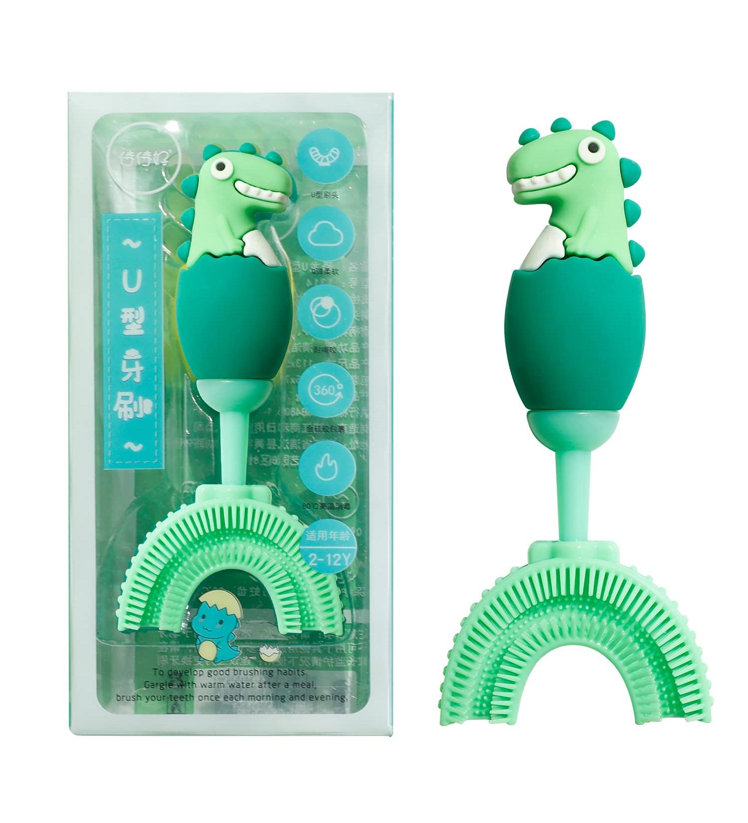 ZMRZ Toddler U-Shaped Toothbrush for Age 2-6 Years | Food Grade Silicone, 360 Cleaning Design | Soft Toothbrush for Kids | Green - Buy Online on GoSupps.com
