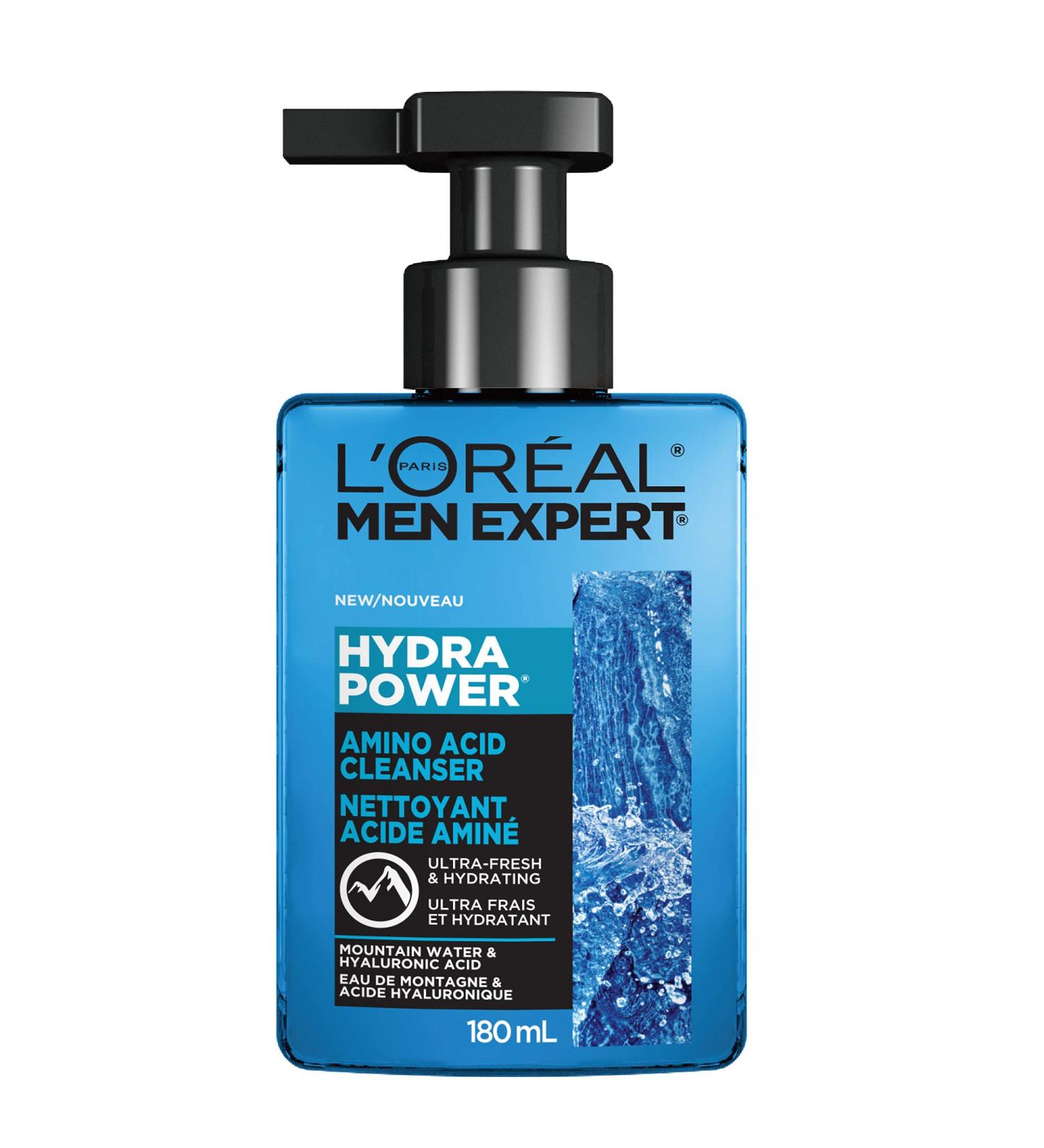 L'Oreal Paris Men Expert Daily Face Cleanser with Amino Acid and Hyaluronic Acid Fresh and Hydrating Hydra Power Skincare Removes Excess Oil and Purifies For Normal to Dry Skin 180 mL Hydra Power Amino Acid Cleanser 180mL - Buy Online on GoSupps.com