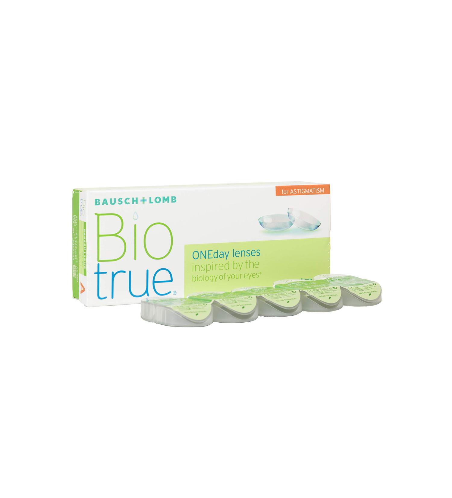 Buy Bausch + Lomb Biotrue OneDay Toric Lenses for Astigmatism | Daily Soft Contact Lenses - 30 Pack BC 8.4 mm Dia 14.5 Cyl -0.75 Axis 080 - Buy Online on GoSupps.com