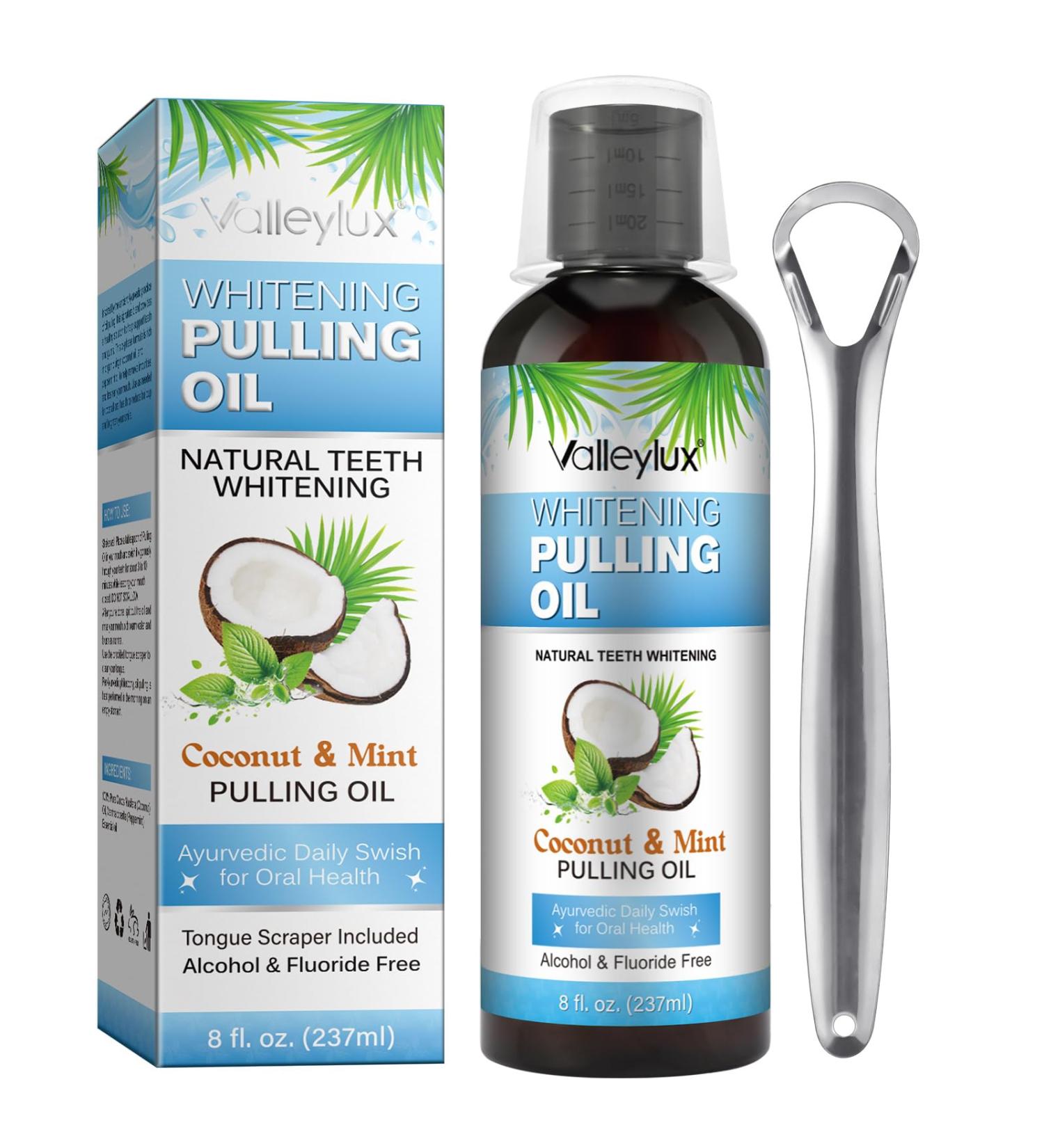 Natural Coconut Pulling Oil 8 Fl.Oz | Teeth Whitening Mouthwash with Tongue Scraper & Measuring Cup | Healthier Gums & Teeth - Buy Online on GoSupps.com