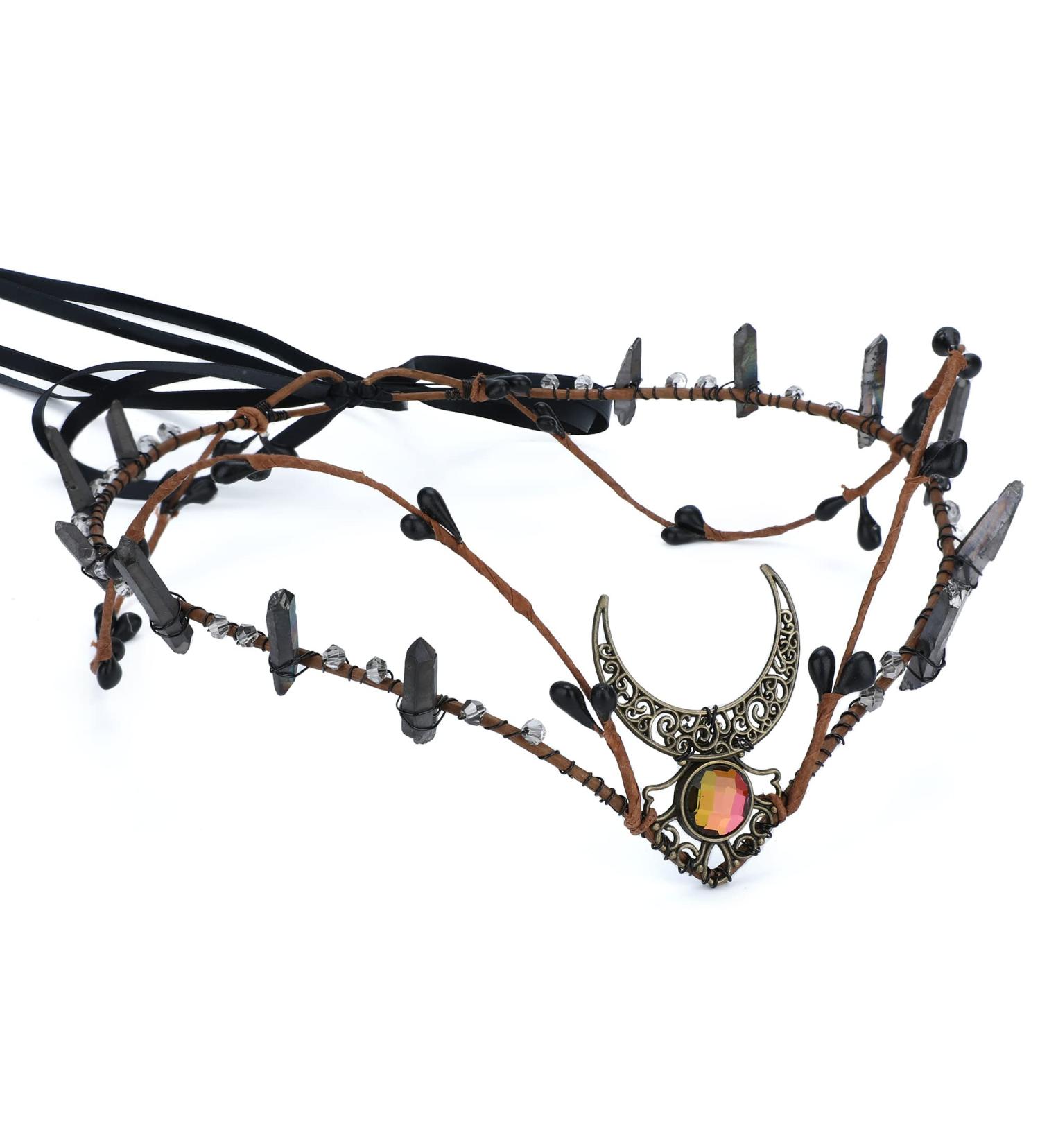 MOSTORY Black Crystal Circlet Crown Raw Quartz Headband Fairy Moon Headpiece Dark Rhinestone Hair Tiara Elf Mermaid Cosplay Costume Accessory for Women Womens Renaissance Halloween Bridal - Buy Online on GoSupps.com