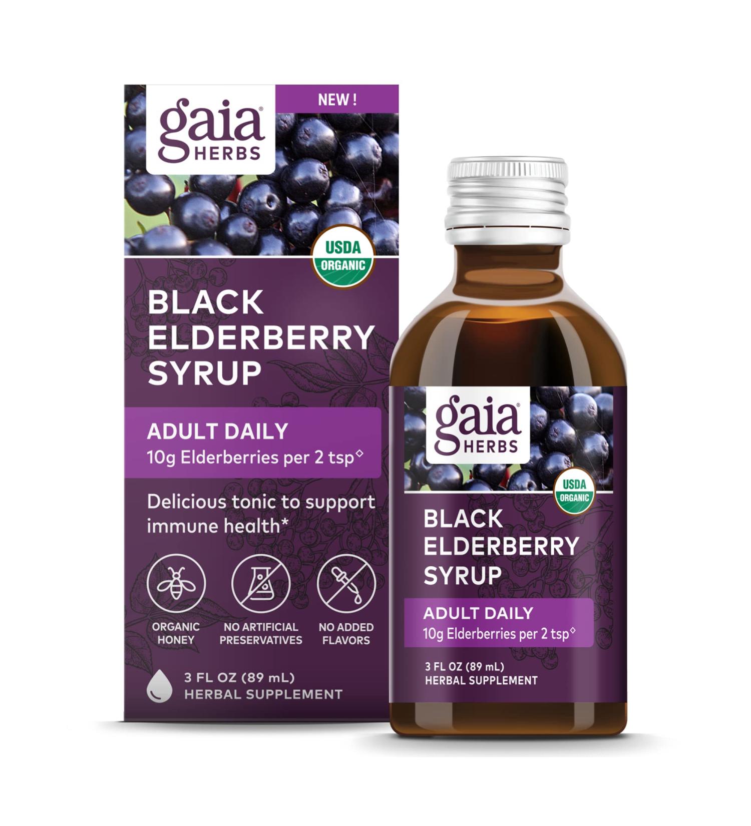 Gaia Herbs Black Elderberry Syrup 3 fl oz - Immune Support & Antioxidant Boost - Buy Online on GoSupps.com