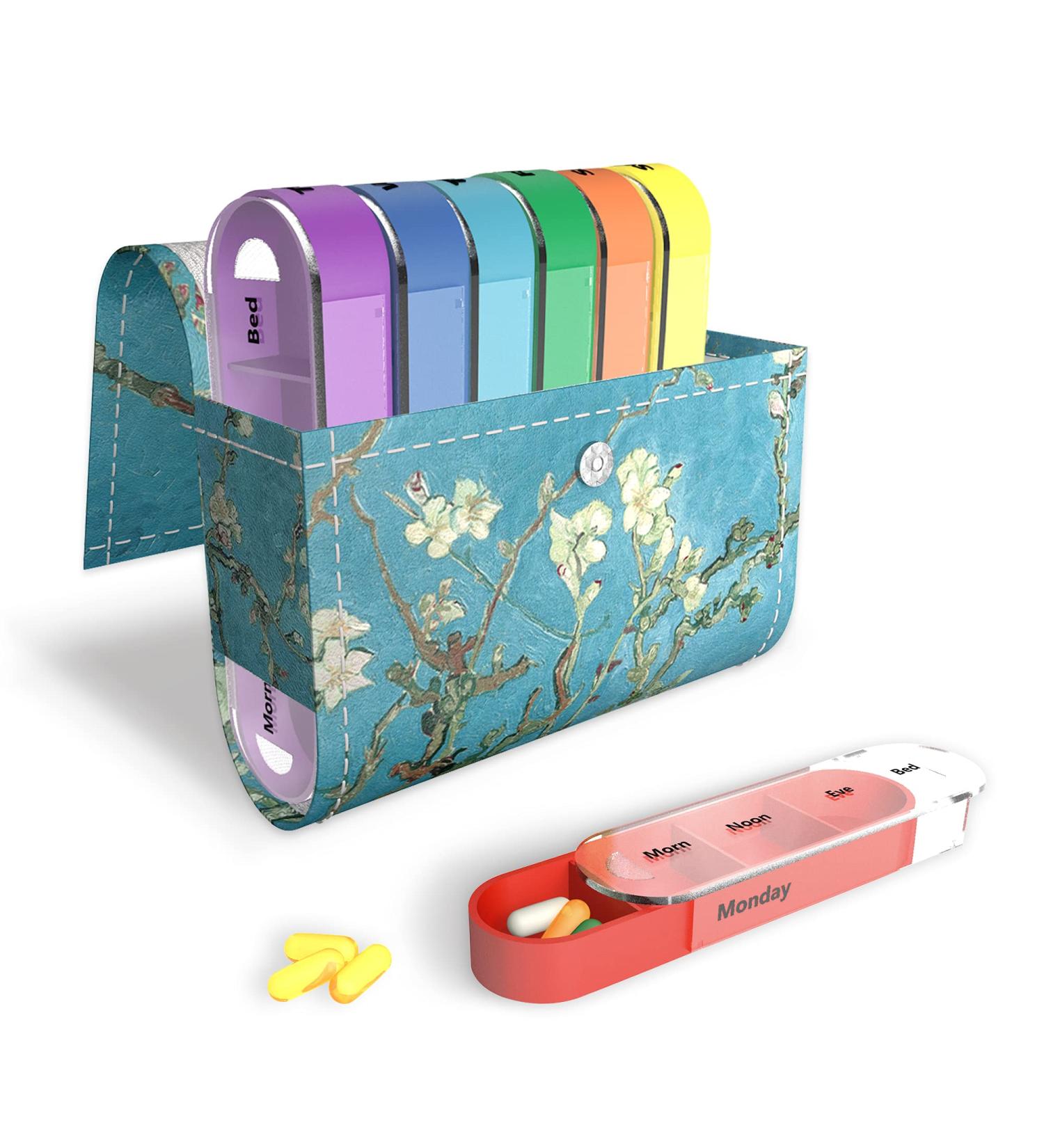 Buy LIZIMANDU Weekly Travel Pill Organizer | Daily AM PM Medication Reminder | 7 Compartments for 4 Times a Day | Includes Stylish Leather Carrying Case - Peach Blossom - Buy Online on GoSupps.com
