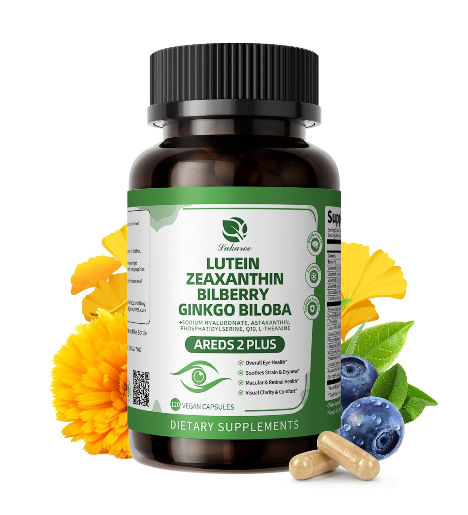 Lutein and Zeaxanthin Supplements - Advanced AREDS 2 Eye Vitamins - Bilberry Supplement for Eyes with Astaxanthin Ginkgo Biloba Sodium Hyaluronate - for Eye Health & Brain Support 120 Capsules 120 Count (Pack of 1) - Buy Online on GoSupps.com