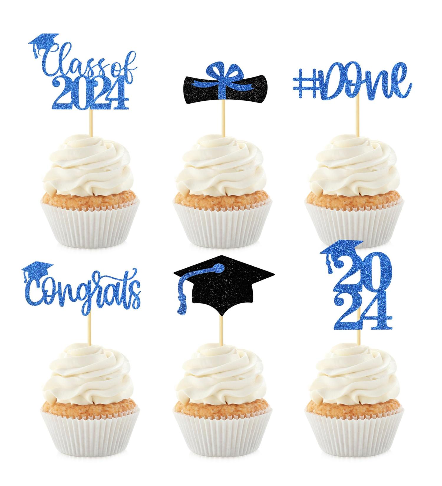 24Pcs Glitter Graduation Cupcake Toppers 2024 Blue Cupcake Picks for Graduation Theme Decorations Class of 2024 No DIY Need - Buy Online on GoSupps.com