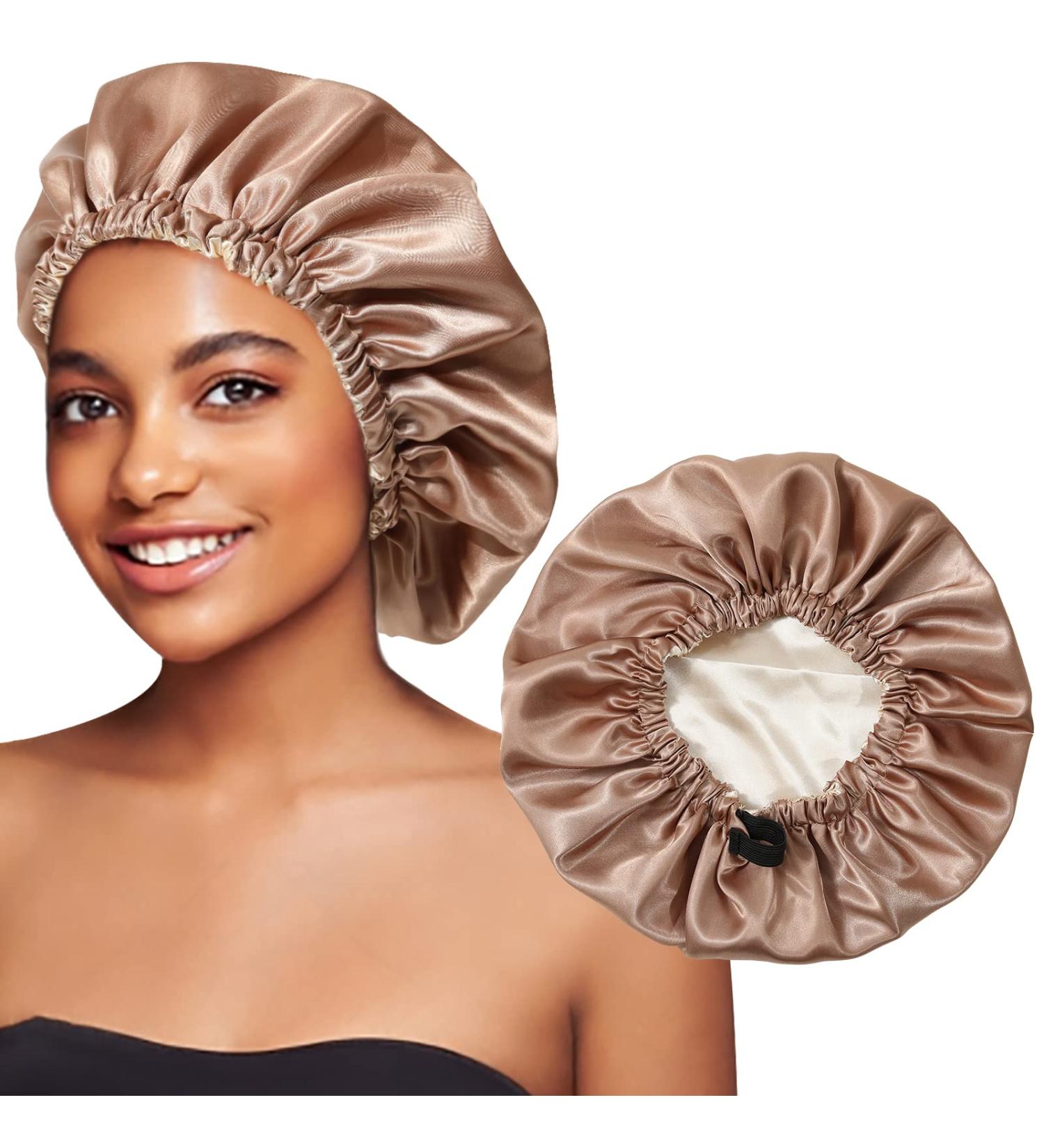 Satin Bonnet Silk Sleeping Cap - Reversible Large Hair Wrap for Curly Hair - Women/Girls Champagne+Coffee - Buy Online on GoSupps.com