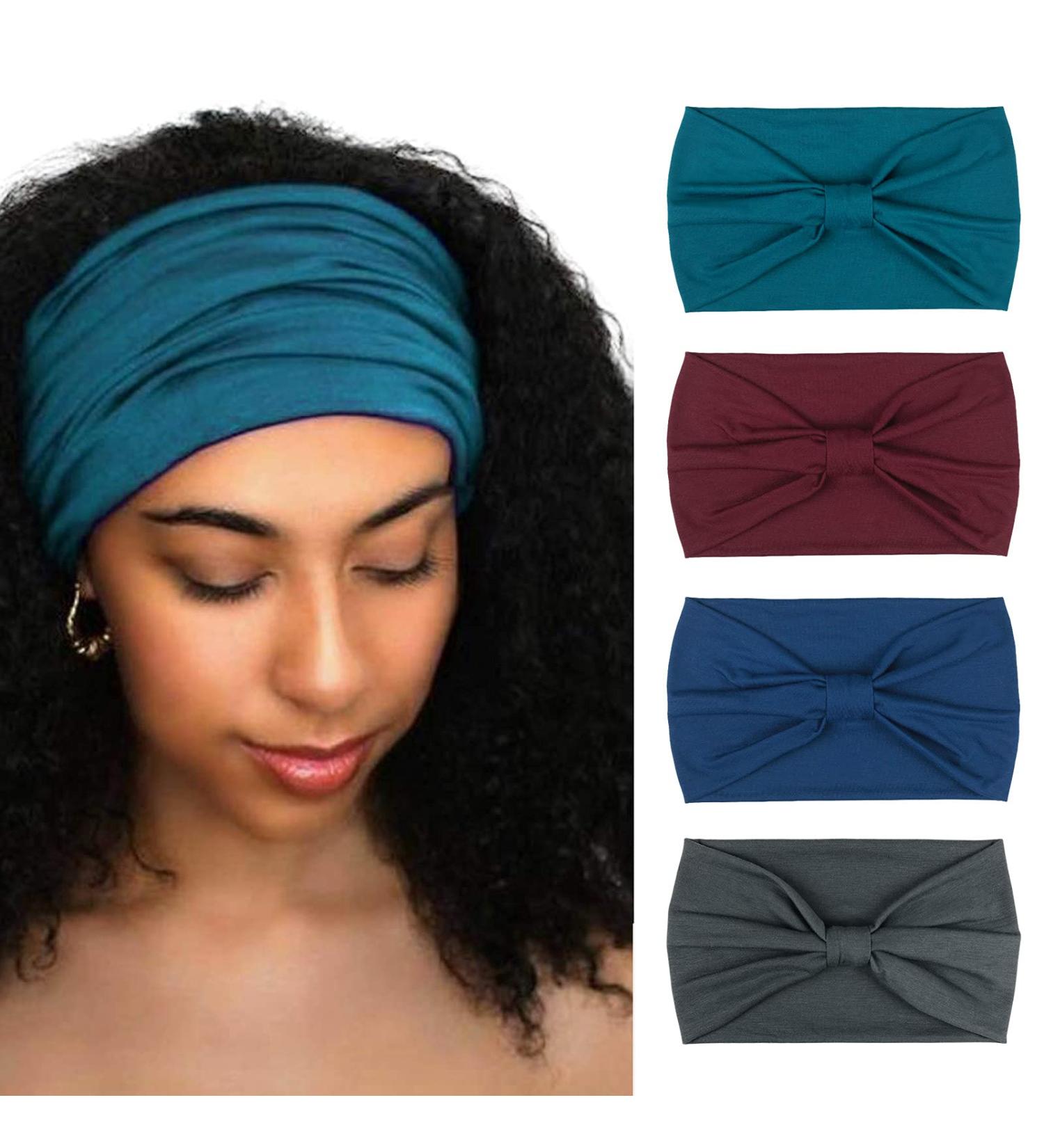Dreshow 4 Pack Women s Elastic Headbands - Soft Hair Bands for Yoga Sport & Fitness - Maroon Navy Peacock Blue Charcoal - Buy Online on GoSupps.com