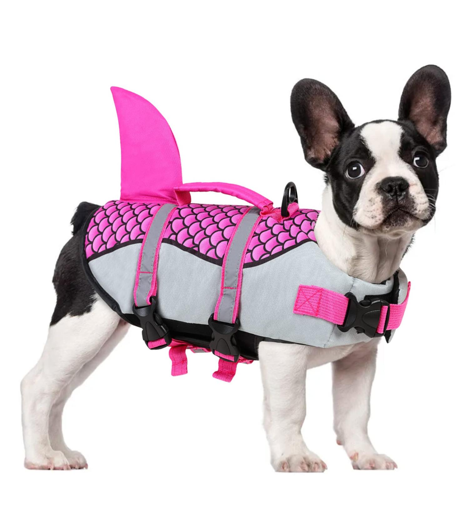 ASENKU Dog Life Jacket - Ripstop Vest with Reflective Strip | Pink Shark XS | Dog Lifesaver Swimsuit for Swimming and Boating - Buy Online on GoSupps.com