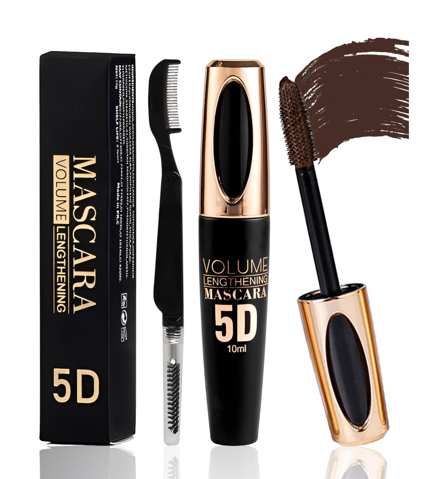 Brown Waterproof Mascara for Eyelashes 5D Silk Fiber Mascara with Folding Eyelash Comb Brush Liquid Colored Mascara Lash Extensions Volumizing and Thick Smudge-proof Long Lasting Party Stage Use - Buy Online on GoSupps.com