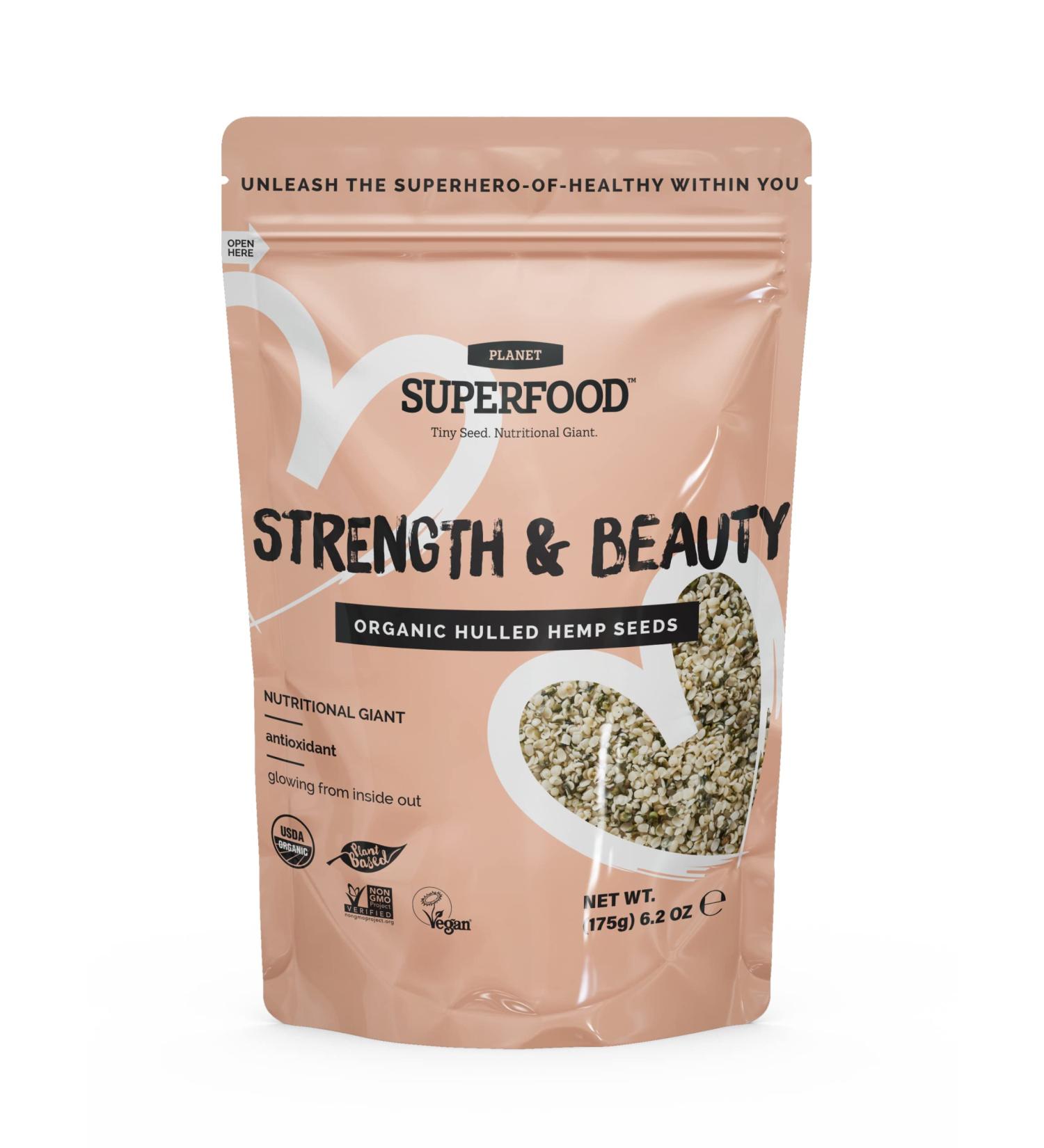 Planet Superfood Organic Hulled Hemp Seeds 175g - Vegan Omega 3 6 Protein Snack - Keto Gluten-free Single Bag - Buy Online on GoSupps.com