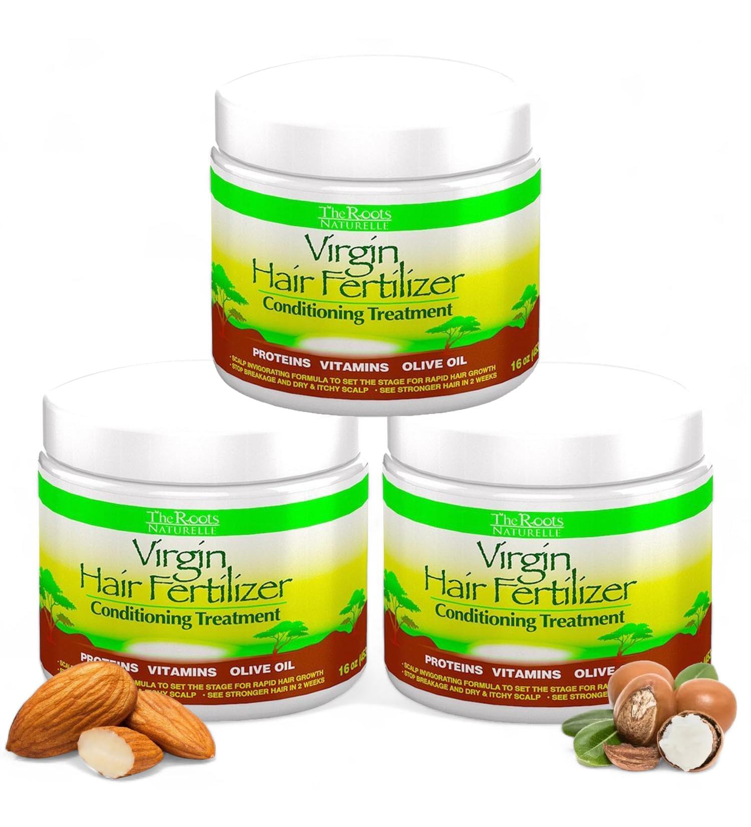Roots Naturelle Virgin Hair Fertilizer - Strengthen Restore & Promote Rapid Hair Growth - 3 Jars 48oz Conditioning Treatment - Buy Online on GoSupps.com
