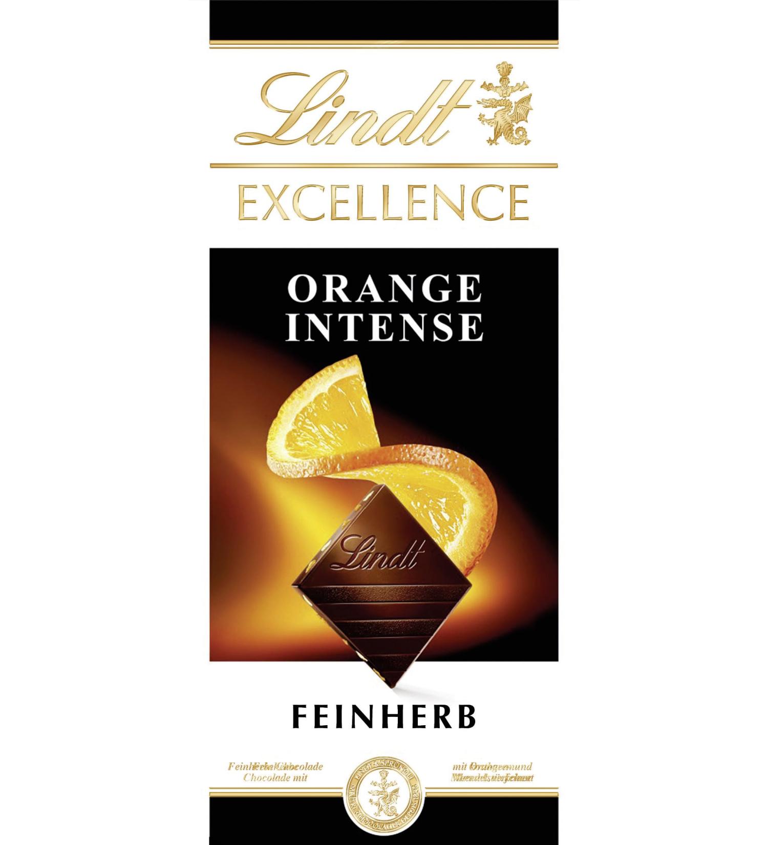 Buy Lindt Excellence Orange Intense - Dark Chocolate with Almond Pieces | Premium 100g Feinherbe Chocolate Tafel | Intense Cocoa Flavor - 2023 Edition - Buy Online on GoSupps.com