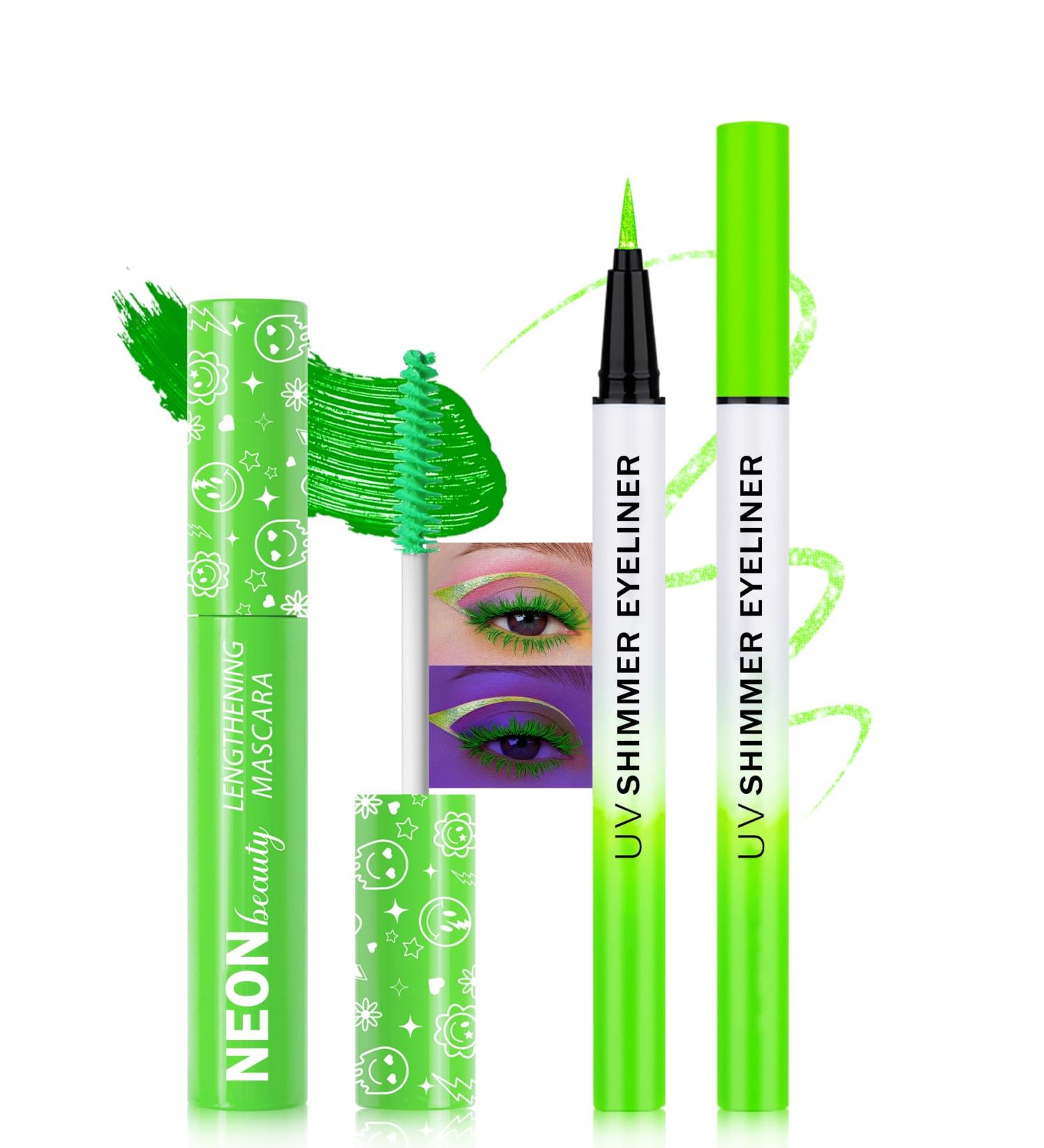  Lestpola Mascara & Eyeliner Green UV Neon Waterproof Volume and Long Eyeliner Liquid Colorful UV Activated Makeup Long Lasting Fluorescent Festival Accessory for Party Halloween Carnival - Buy Online on GoSupps.com