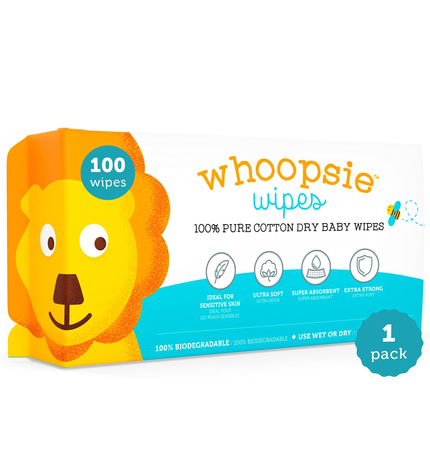 Whoopsie Wipes - 100% Pure Cotton Dry Baby Wipes - Use as Dry Wipes or Wet Wipes for Baby Sensitive Skin Unscented - Super Soft Strong & Absorbent (1 Pack) - Buy Online on GoSupps.com