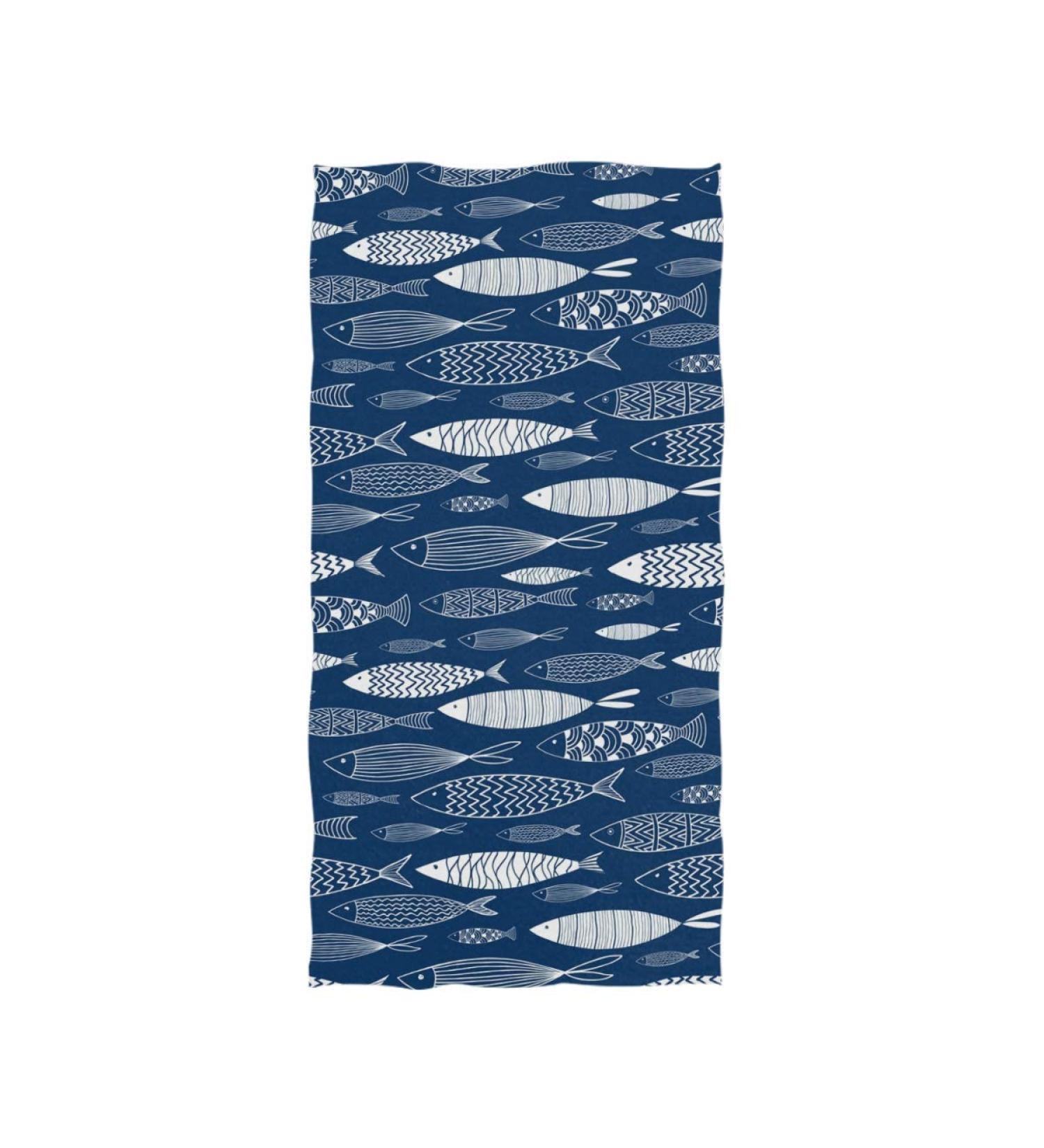Naanle Stylish Underwater Shoal of Fish Hand Towel - Large & Absorbent | 16 x 30 Navy Blue | Ideal for Bathroom, Hotel, Gym, Spa - Buy Online on GoSupps.com