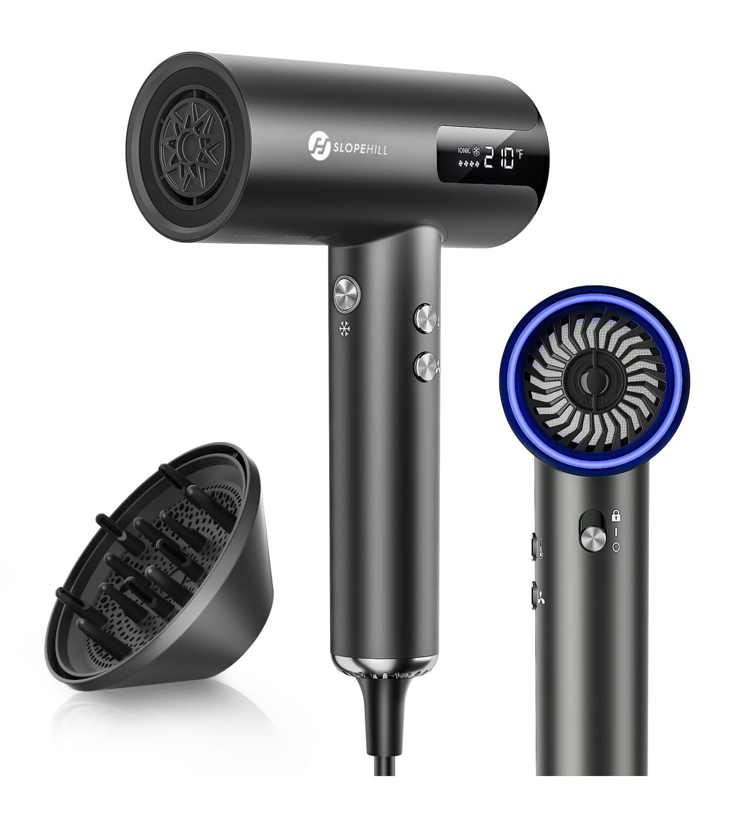 Buy Slopehill Professional Ionic Hair Dryer - Lightweight Portable High-Speed Blow Dryer with Digital HD Screen Concentrator & Diffuser for Travel - Buy Online on GoSupps.com