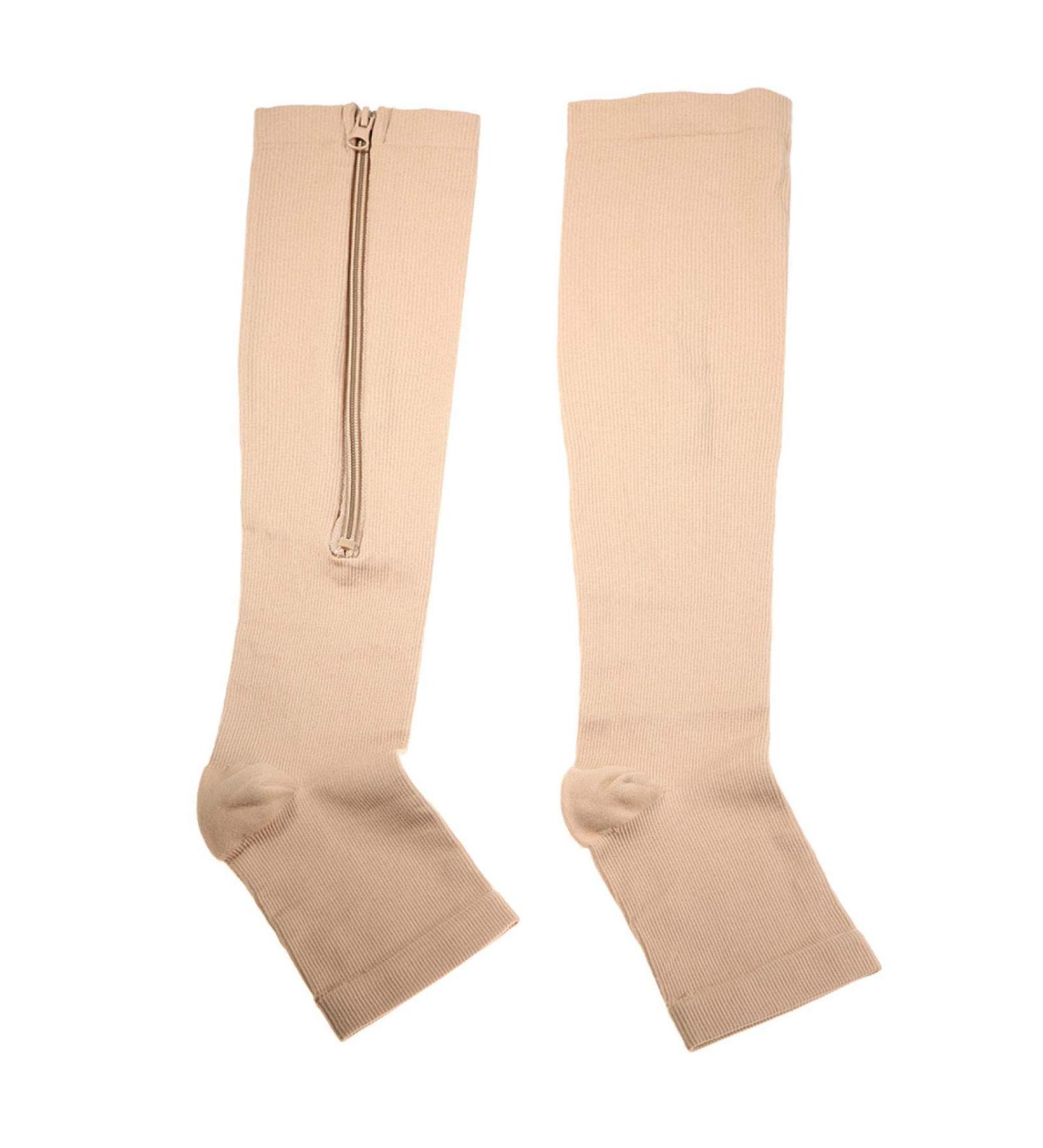 Zipper Compression Socks - Support Stockings for Varicose Veins & Swollen Legs | Open Toe Wadenh he | Ideal for Running & Nursing | XXL Beige - Buy Online on GoSupps.com