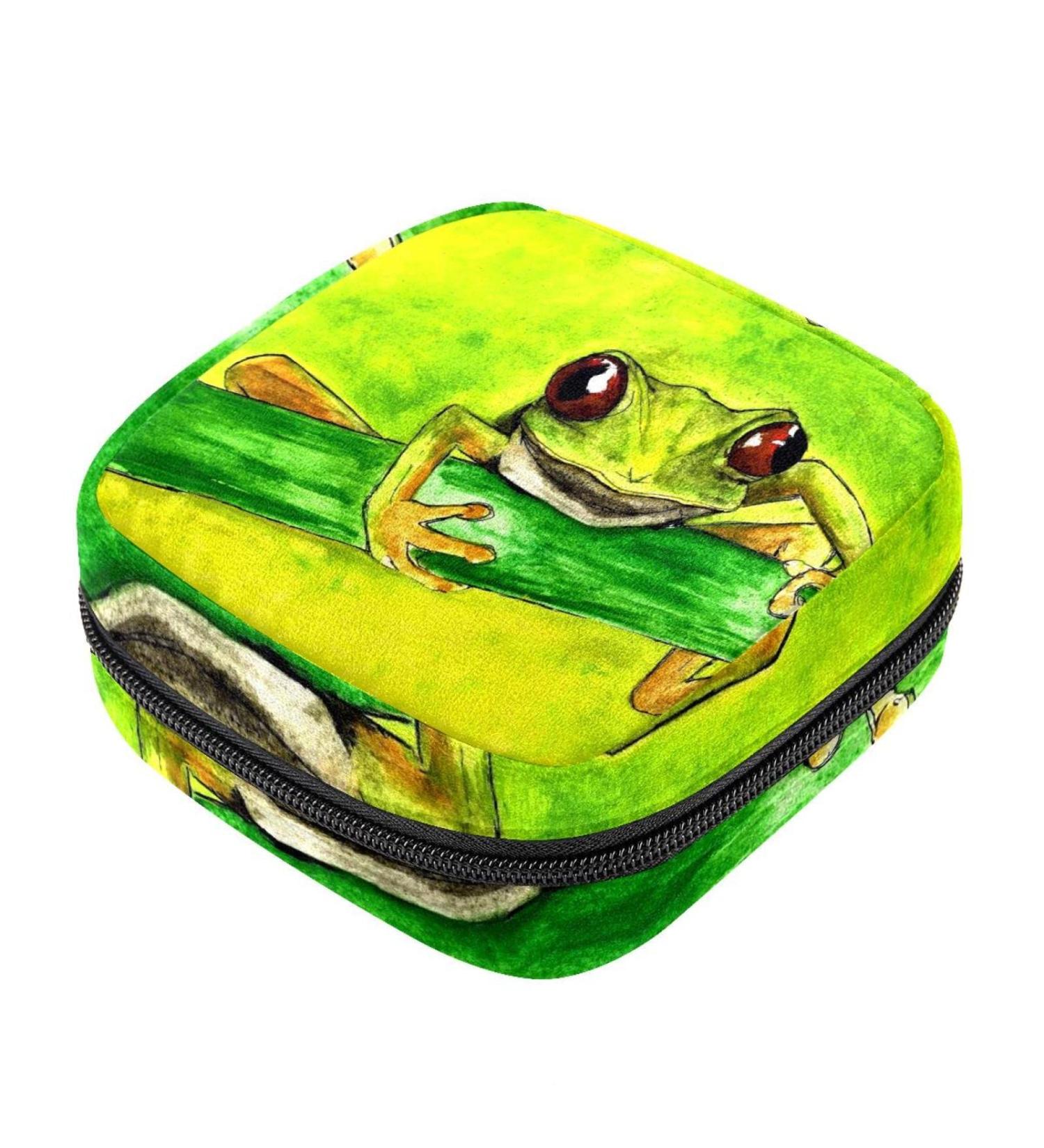 Menstruation Pad Bag with Zipper - Red Eye Tree Frog Design | Women's Napkin & Tampon Collecting Bag for Ultimate Convenience - Buy Online on GoSupps.com