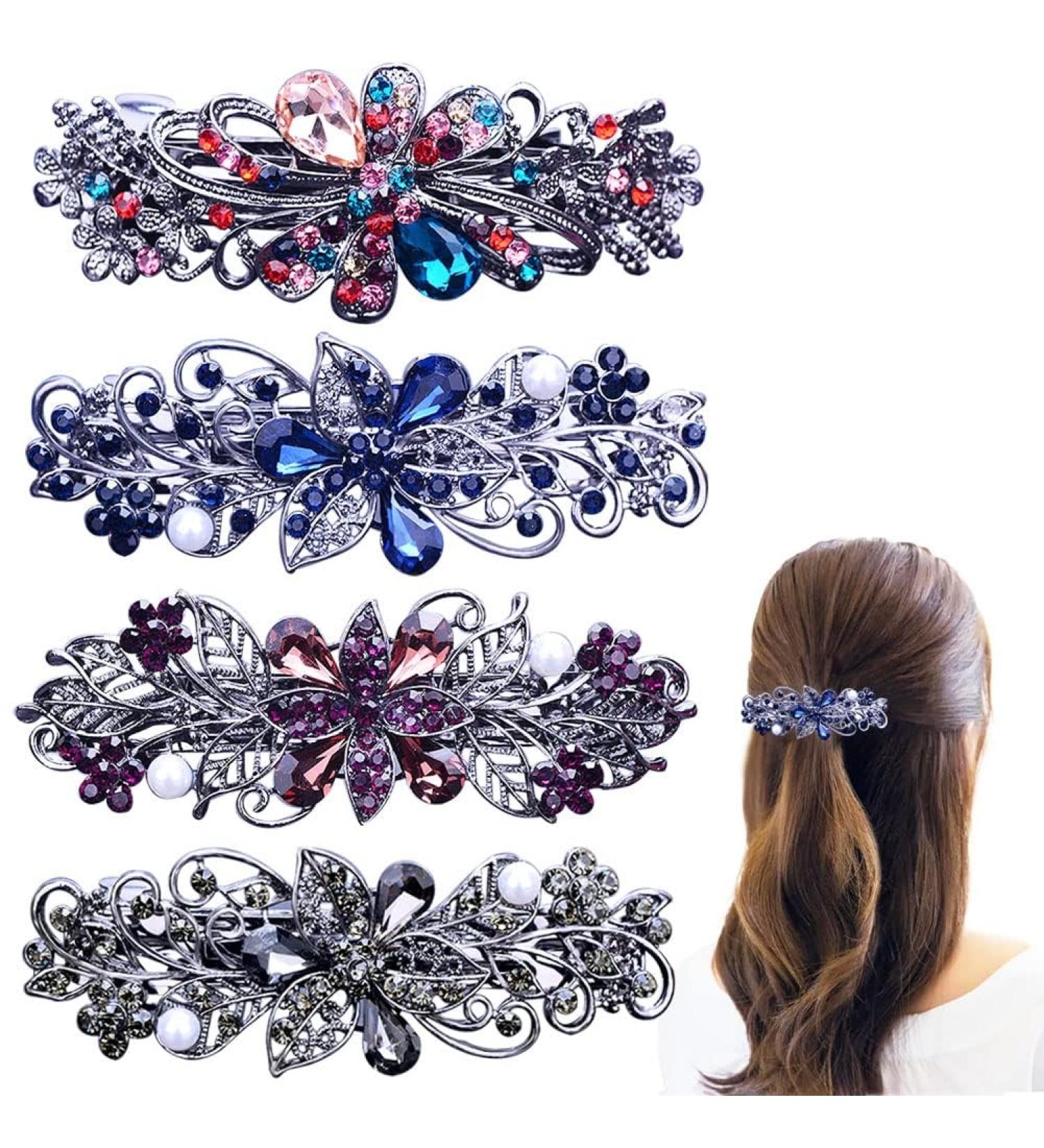 Paotxpum 4 PCS Hair Barrettes for Women Ladies Flower Crystal Rhinestones Barrettes Pearl Spring Hair Clip Accessories Women Fashion Ponytail Holders Barrettes for Daily Wear Mothers Day Gifts - Buy Online on GoSupps.com
