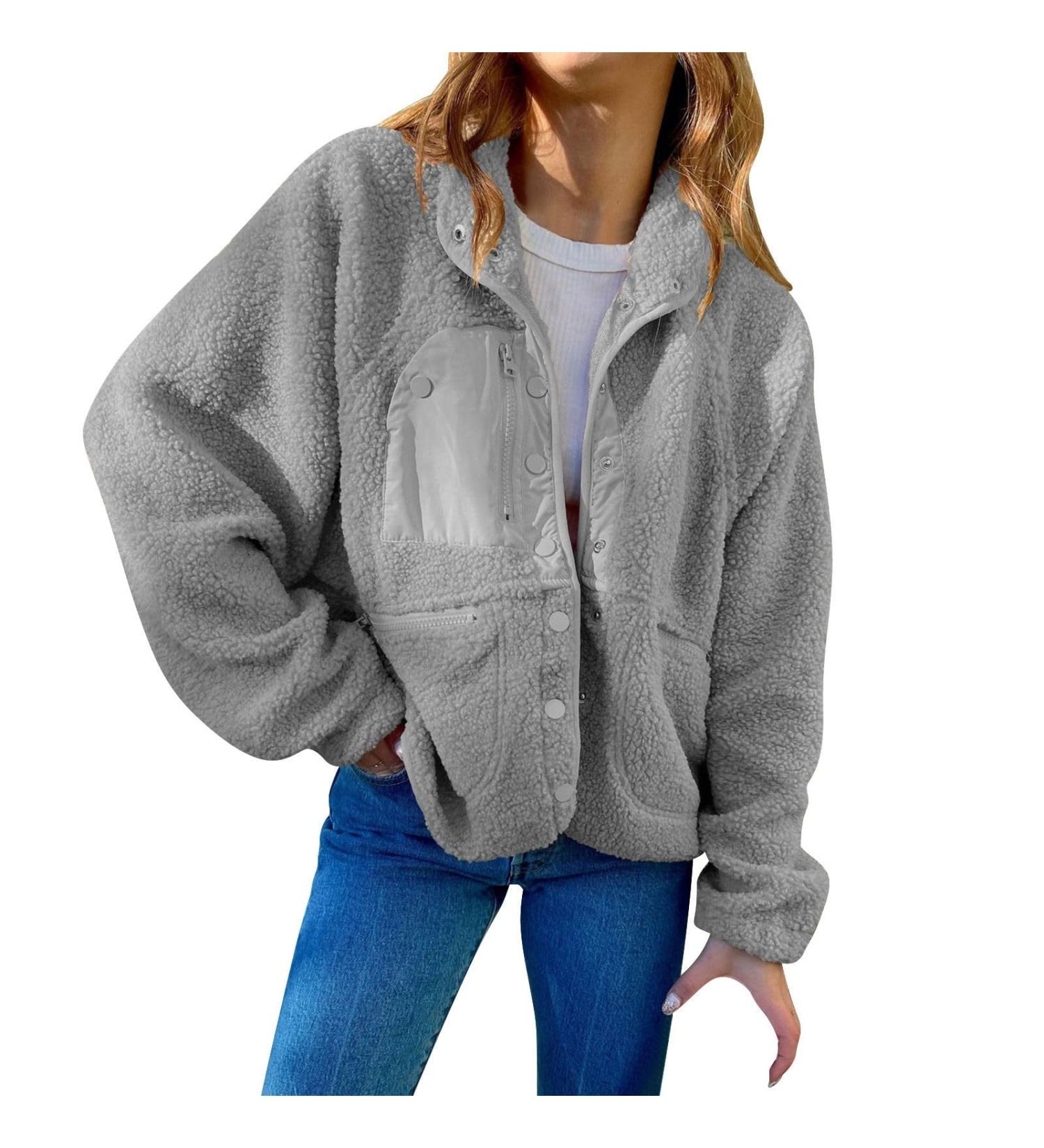 Shop Hanxiulin Women's Fleece Plush Zipper Jacket | Warm Windproof Breathable Winter Coat in L Gray - Buy Online on GoSupps.com