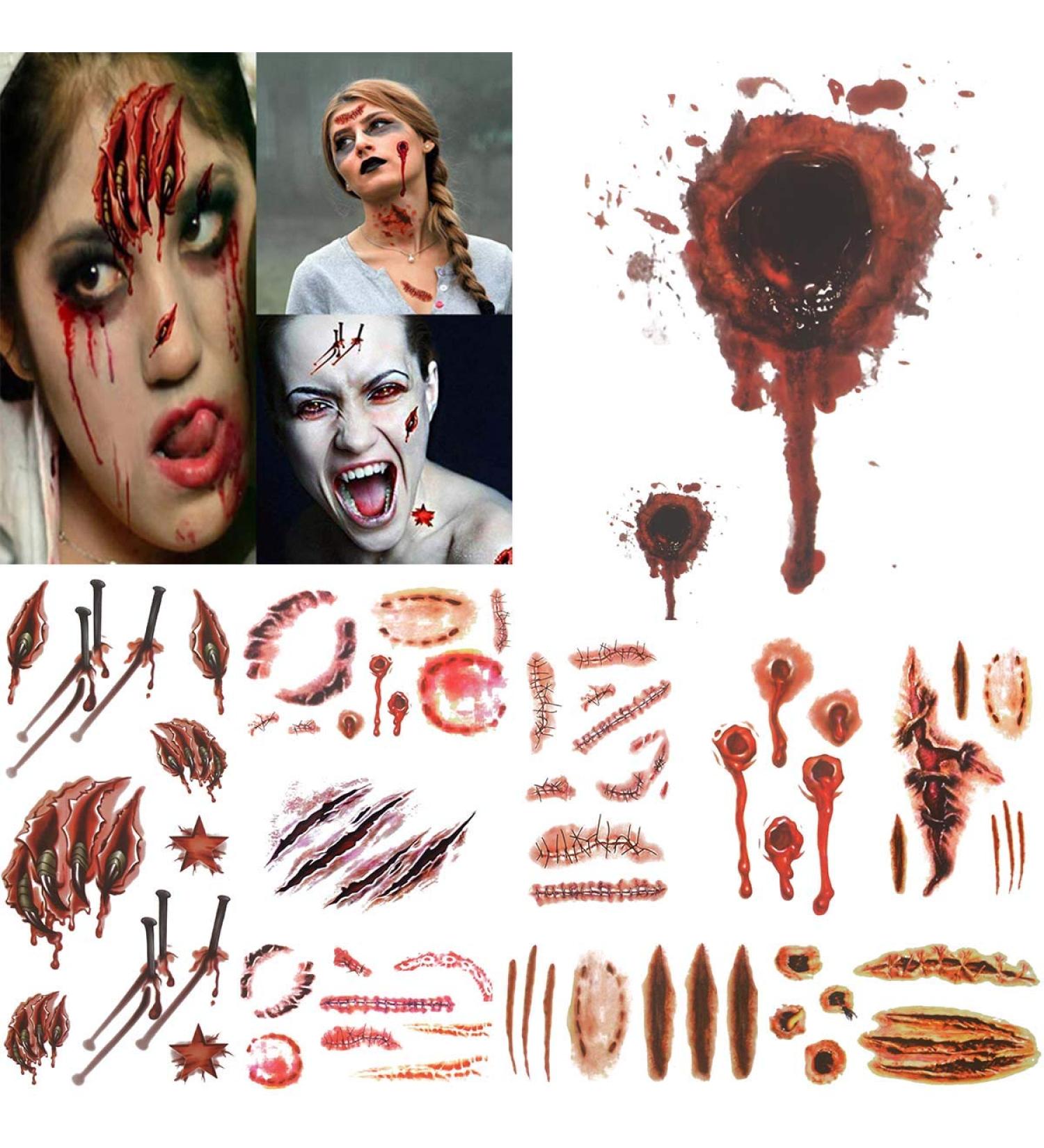 COKOHAPPY Halloween Bleeding Wound Scar Temporary Tattoo - 10 Sheets for Party Cosplay Costume, Realistic Look - Buy Online on GoSupps.com