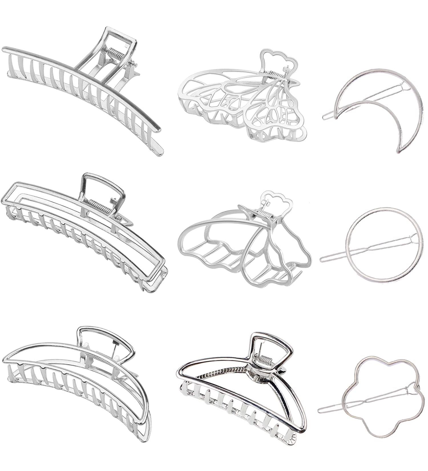 Yotoyou 9-Piece Metal Hair Clips Set for Women & Girls | Silver Clips for Thick & Thin Hair - Buy Online on GoSupps.com