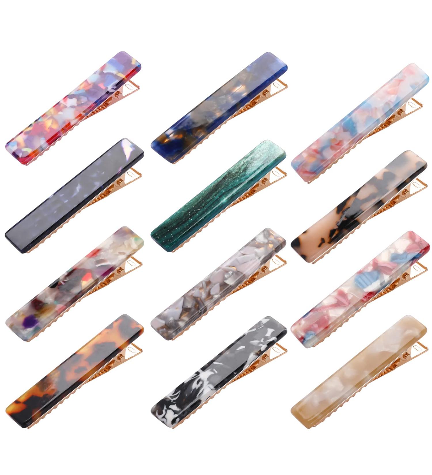 Acrylic Resin Hair Clip Set - 12Pcs Alligator Bobby Pins Hair Accessories for Women & Girls - Perfect for Birthday, Christmas, Valentines Day Gifts - Buy Online on GoSupps.com