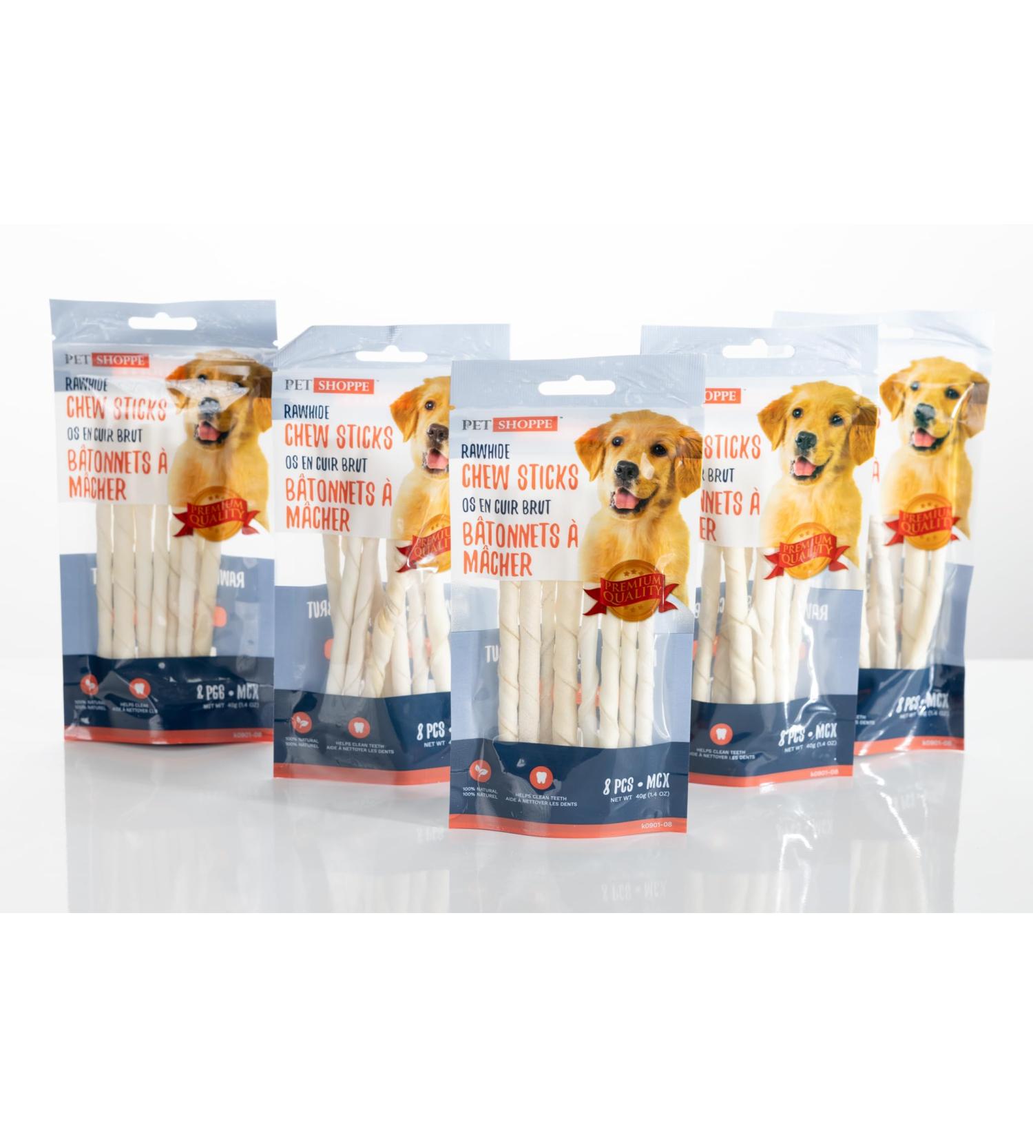 Pet Shoppe 5 Packs Rawhide Chew Sticks White 100% Natural Treats Supports Dental Puppy and Small Dogs Unflavored1 8 count (Pack of 5) - Buy Online on GoSupps.com