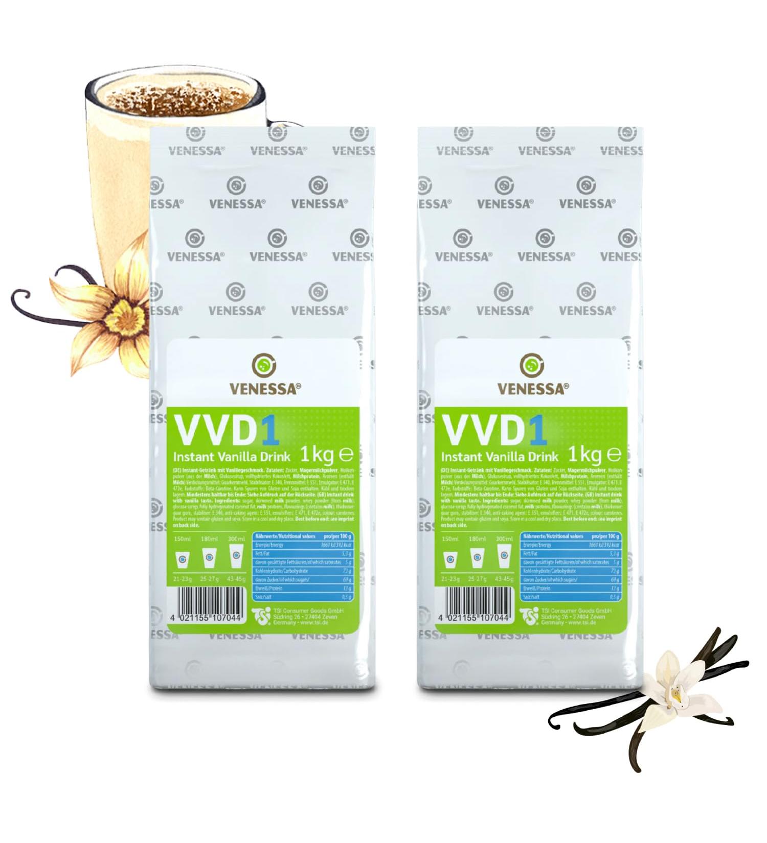 VENESSA Vanilla Drink VVD 1 - Pack of 2 x 1 kg - Creamy and soluble flavor - Vanilla milk powder for all automatic coffee machines - Office - Buy Online on GoSupps.com