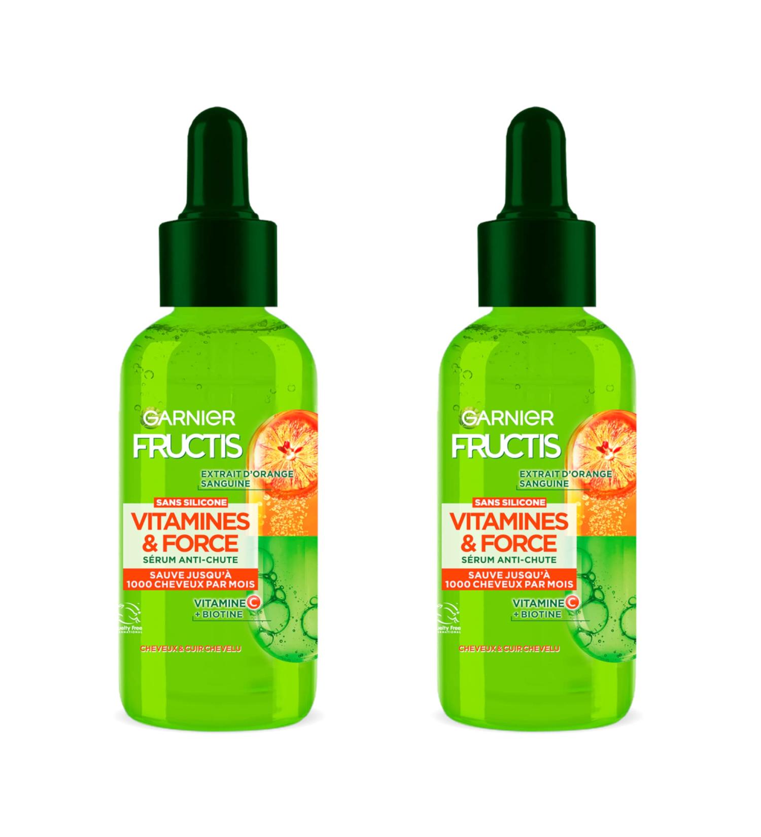 Garnier fructis serum against hair loss 3 months vitamins and strengths vegan and silicone -free enriched with vitamin C and biotin - for fragile and damaged hair 125 ml 2 pieces