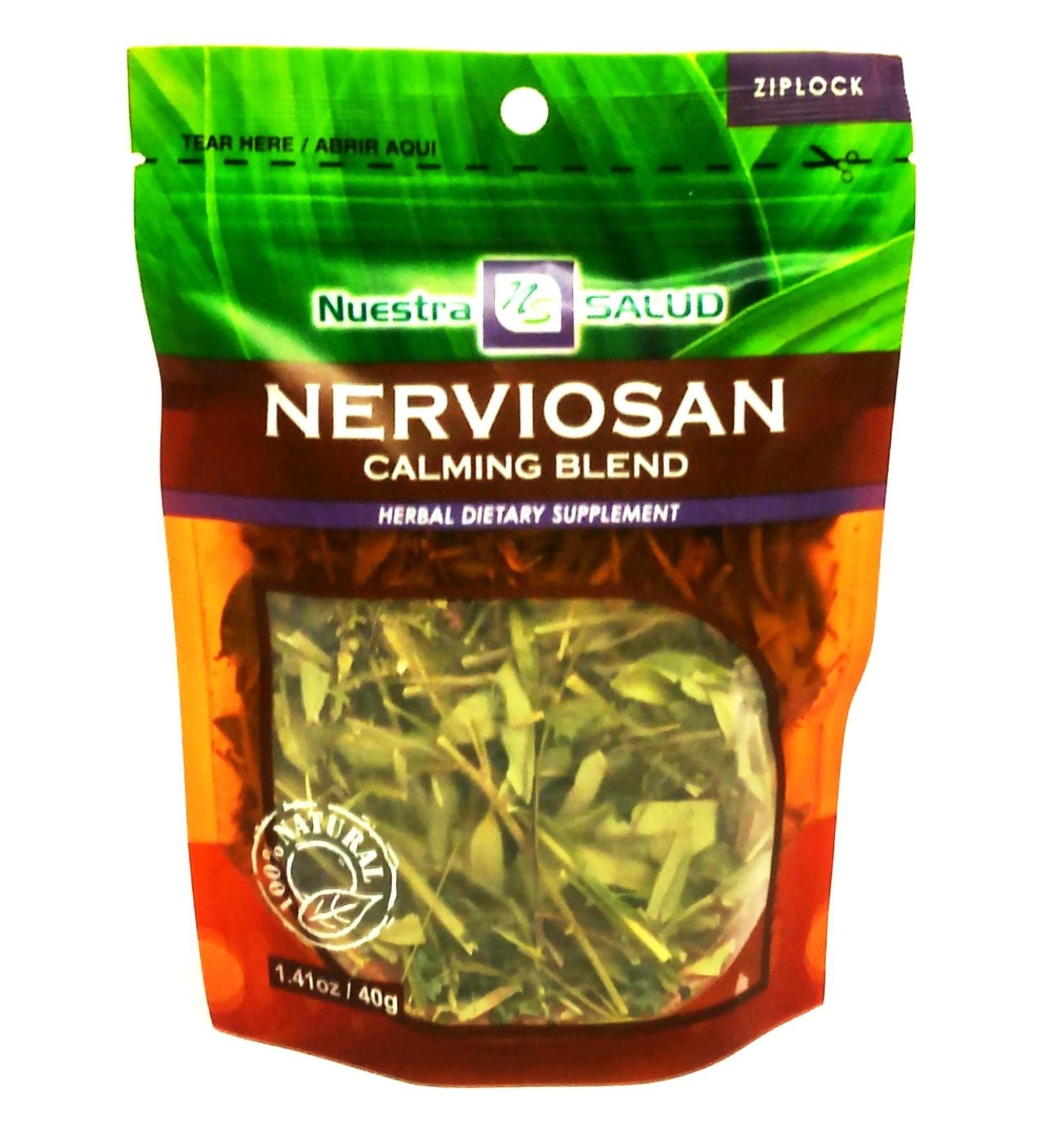 Nuestra Salud Herbal Sleeping Tea - 1.4oz - Nerviosan Calming Herb Blend with Valerian Root Lemon Balm and Small Burnet - Caffeine-Free Night Time Tea for Sleep and Relaxation