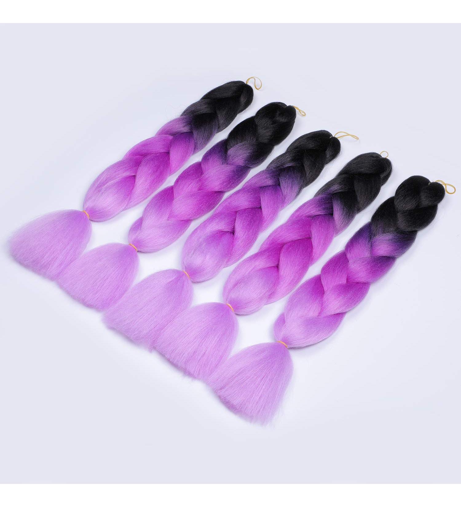 Showjarlly Jumbo Braid Art Hair - 24 Inch Ombre Kanekalon Braid Extensions (5 Pack) for Crochet & Box Braids - Black Dark Violet & Light Violet - Buy Online on GoSupps.com