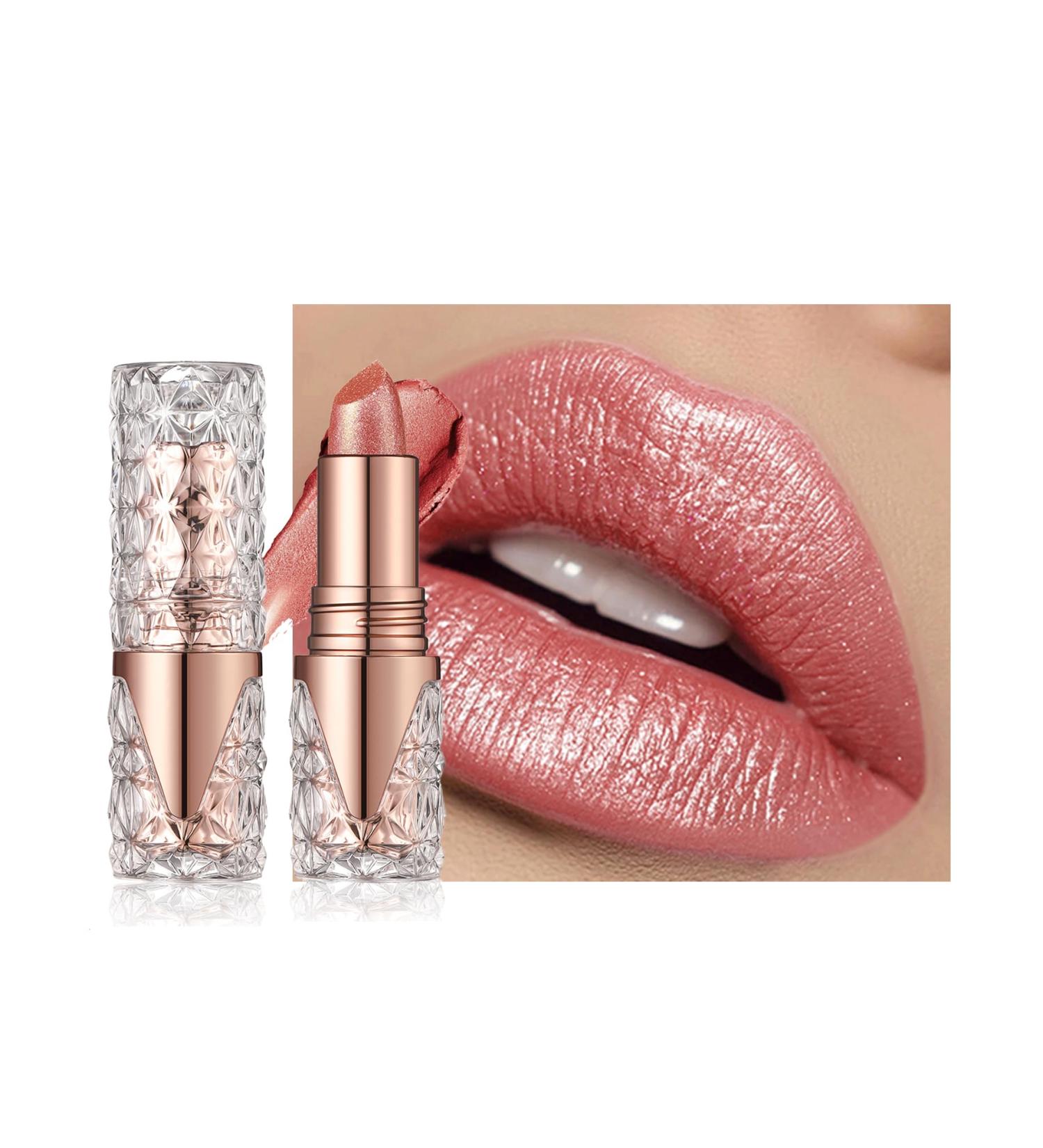 Shimmer Lipstick for Women - Long Lasting Metallic 3D Shine Hydrating Diamond Nude Glitter Lip Balm & Glossy High Impact Color - Nonstick Full-Coverage Makeup - Buy Online on GoSupps.com